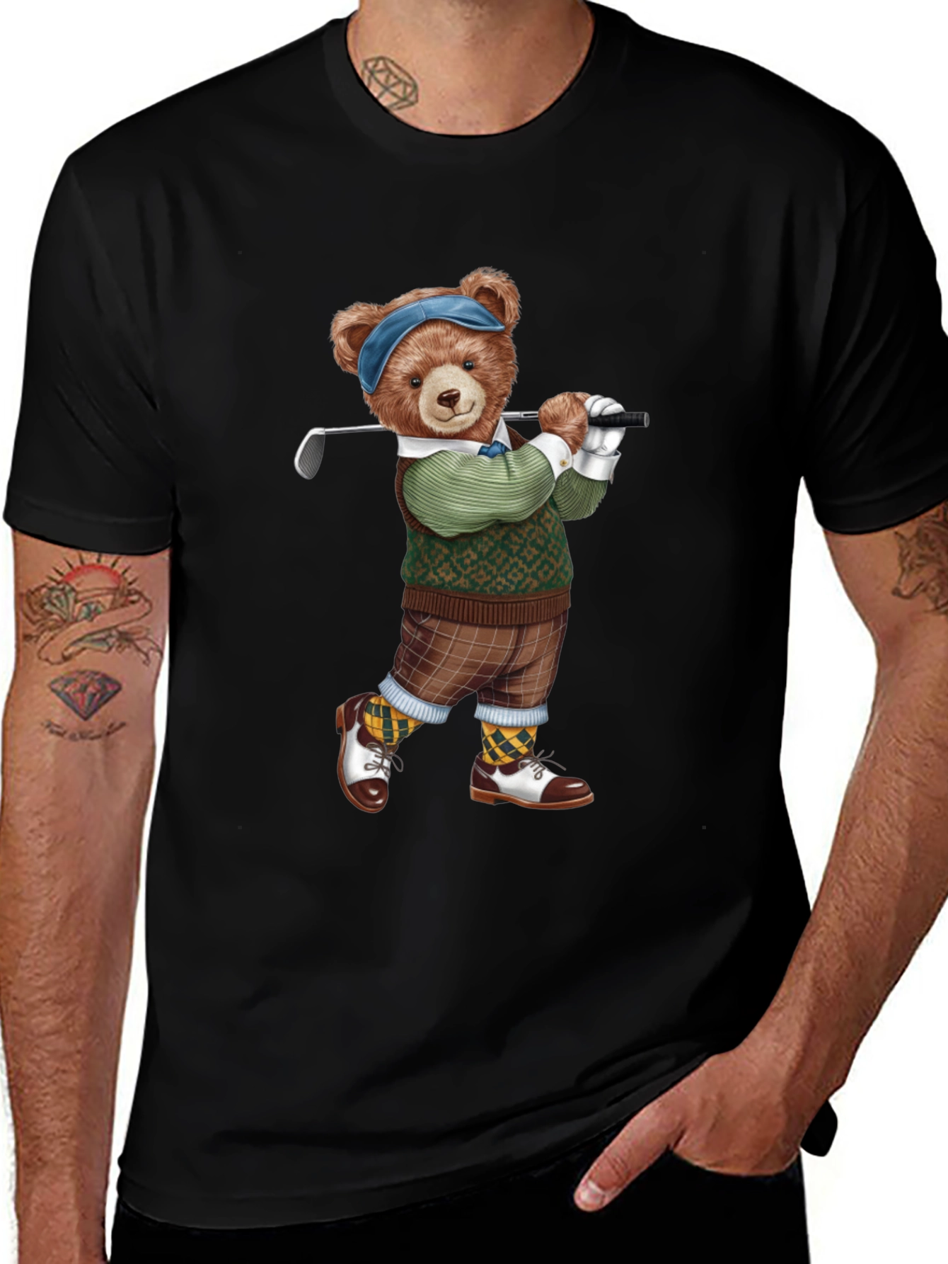 Variant 19 of Golfing Bear Graphic Tee - Black T-Shirt