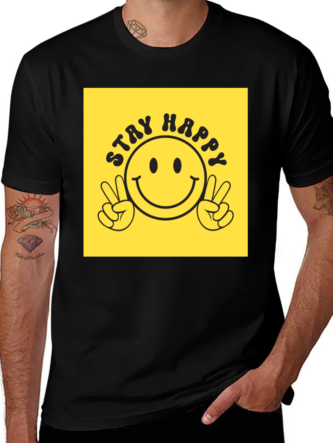 Variant 3 of Stay Happy Graphic Tee - Retro Smiley Face T-Shirt