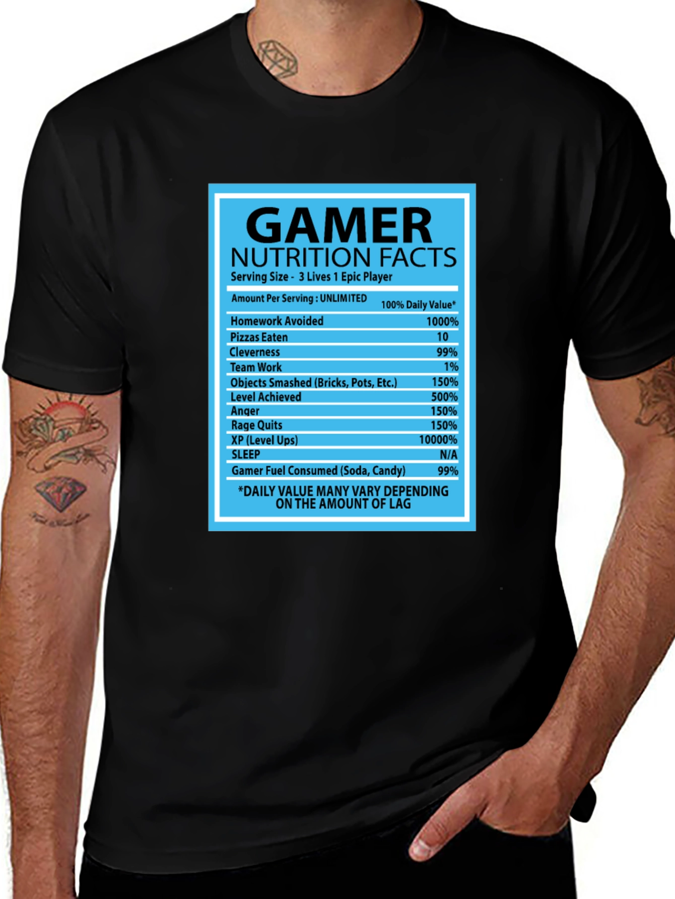 Variant 3 of Gamer Nutrition Facts Black Graphic T-Shirt