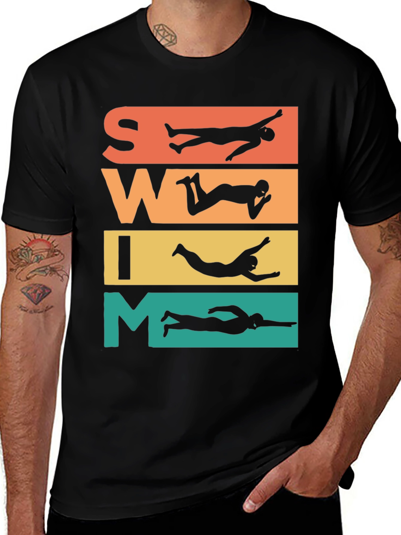 Variant 21 of Swim Retro T-Shirt: Swimmer Silhouette Design