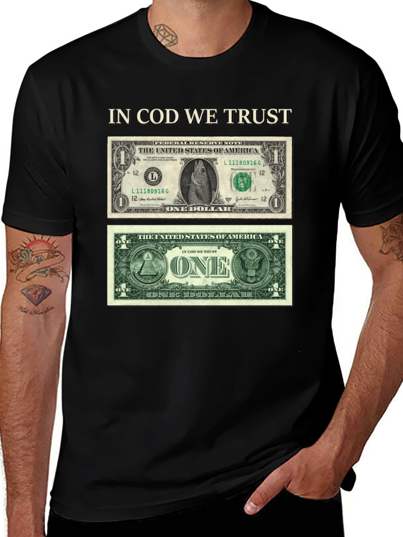 In Cod We Trust Novelty Graphic T-Shirt
