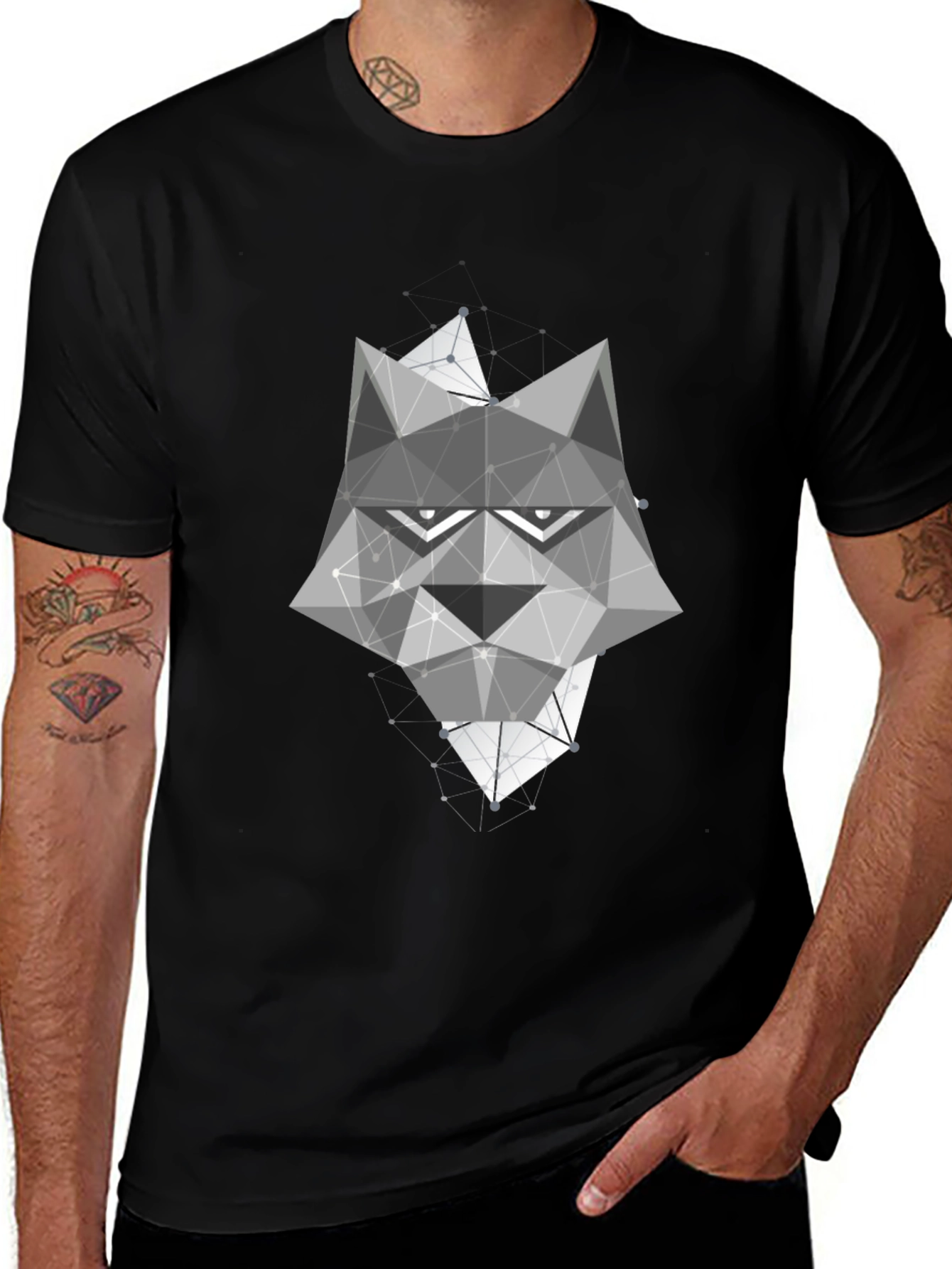Variant 7 of Geometric Wolf Graphic Tee - Modern Art Shirt
