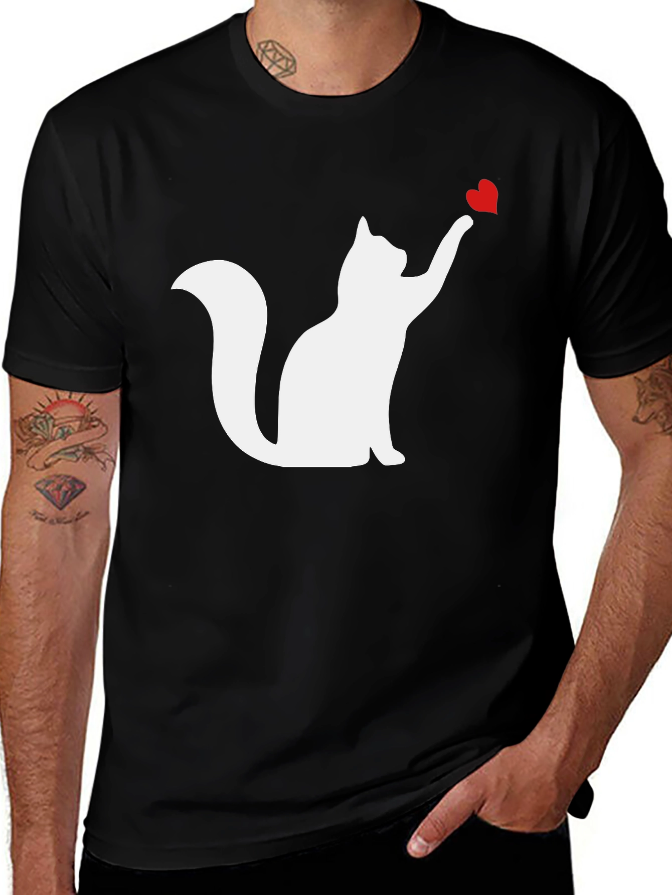 Variant 17 of Cat Reaching for Love Black T-Shirt