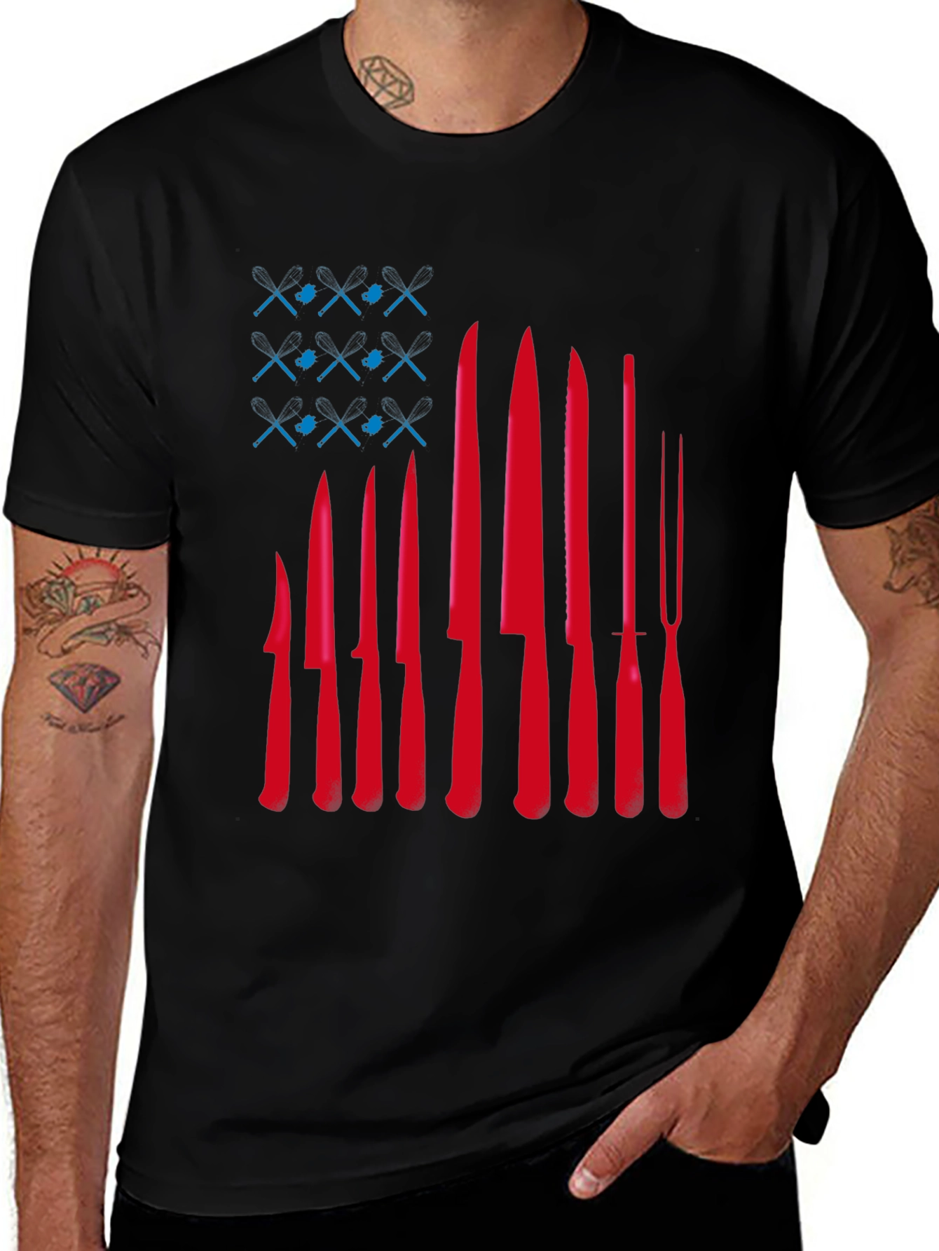 Variant 6 of Chef Knife Flag T-Shirt - Culinary Pride