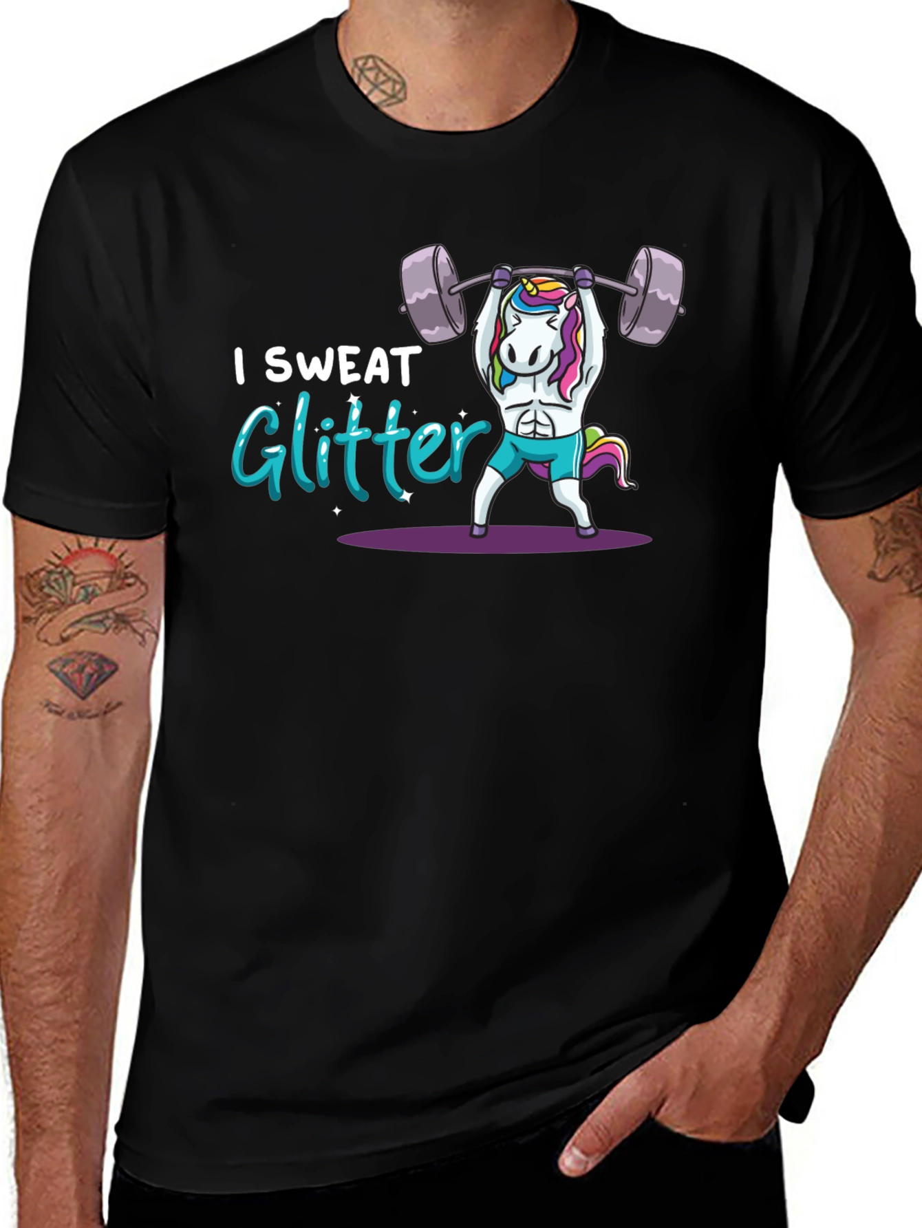Variant 8 of I Sweat Glitter Unicorn Weightlifting T-Shirt