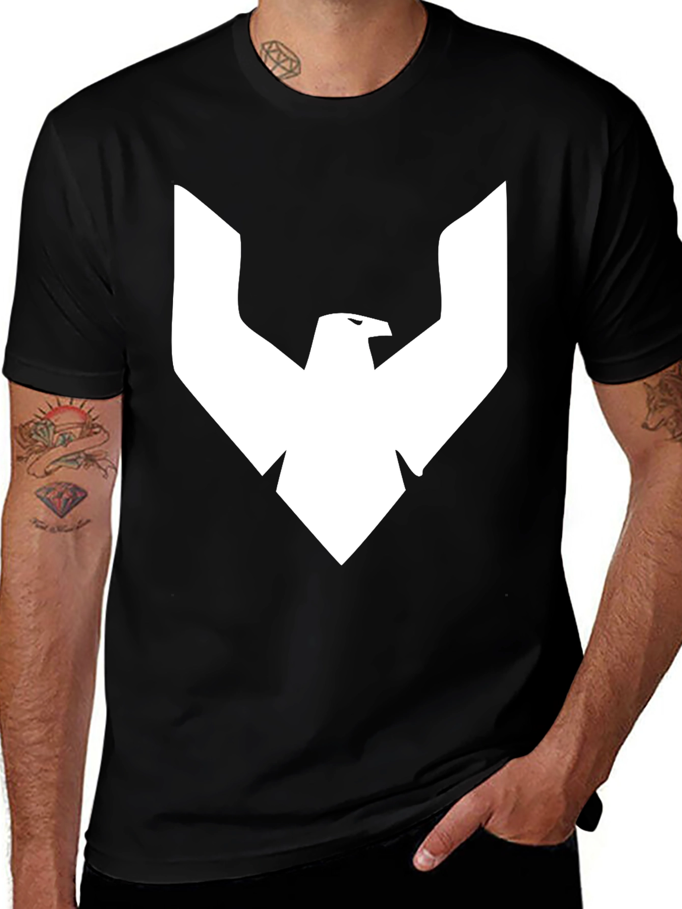 Variant 24 of Black T-Shirt with White Eagle Logo