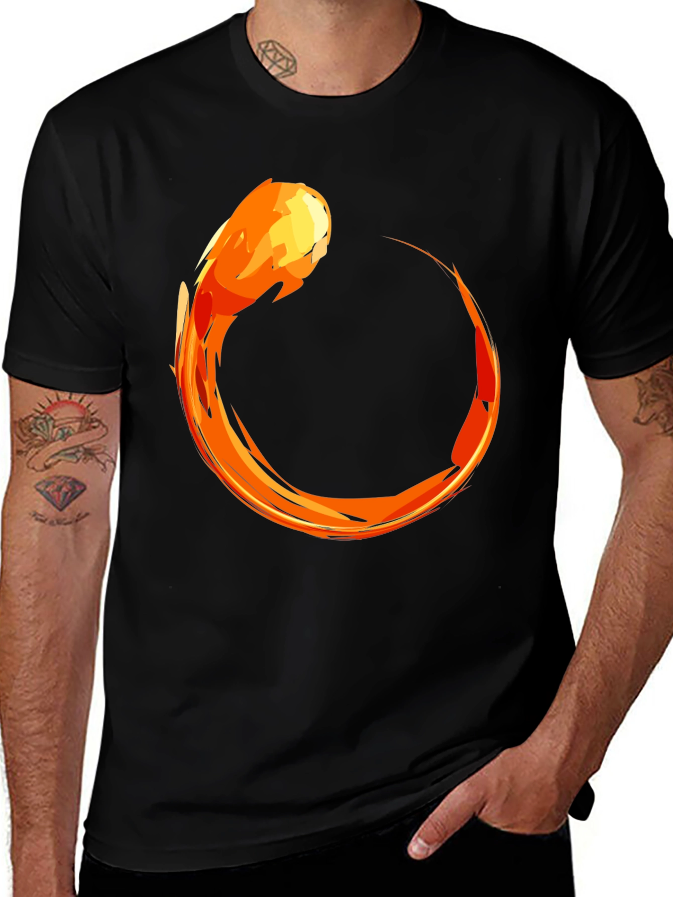 Variant 15 of Fiery Circle Graphic Tee - Black Cotton T-Shirt