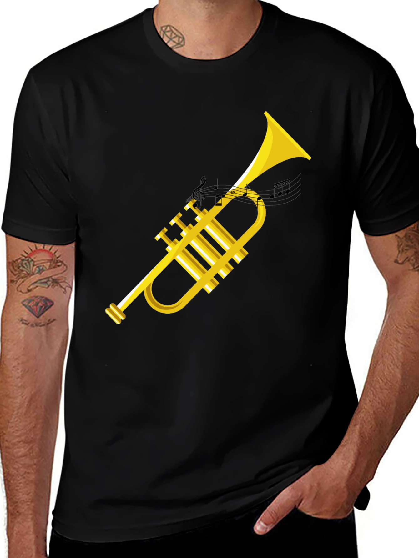 Variant 18 of Trumpet Graphic T-Shirt - Black Casual Tee