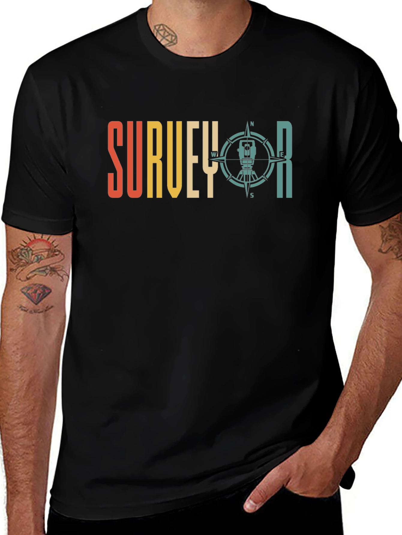 Surveyor Compass Graphic Tee - Black Crew Neck
