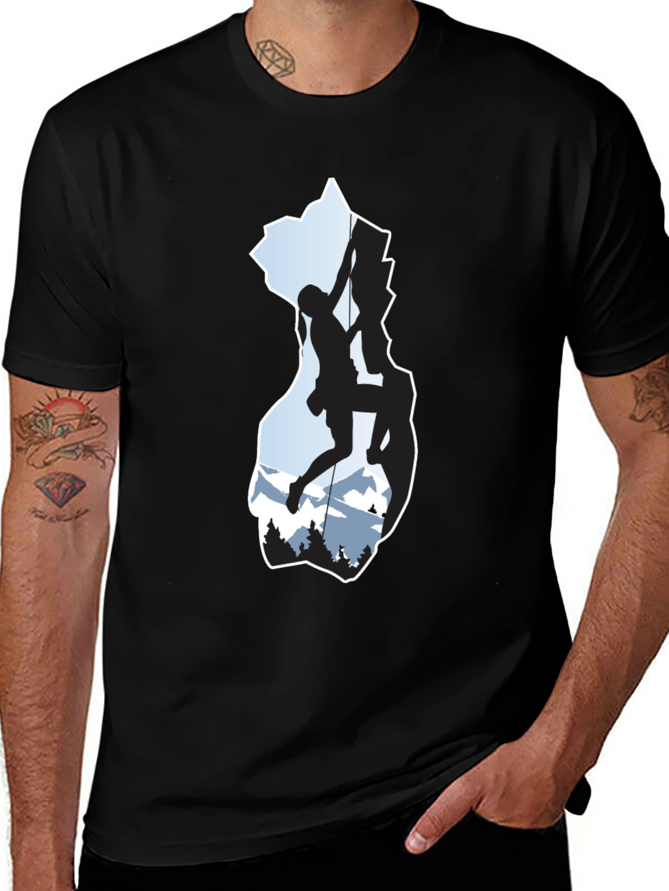 Variant 13 of Rock Climbing Silhouette Graphic T-Shirt - Black