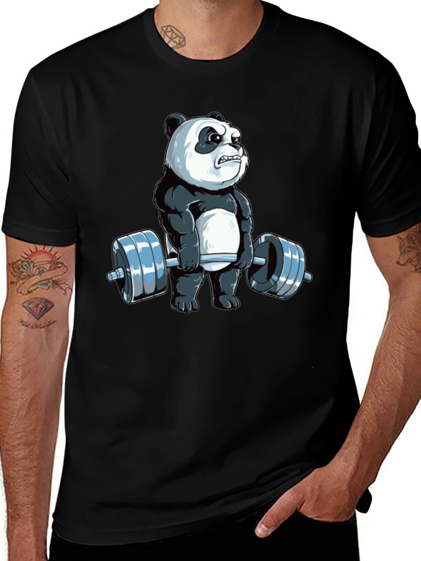 Variant 4 of Weightlifting Panda T-Shirt - Black Cotton Tee