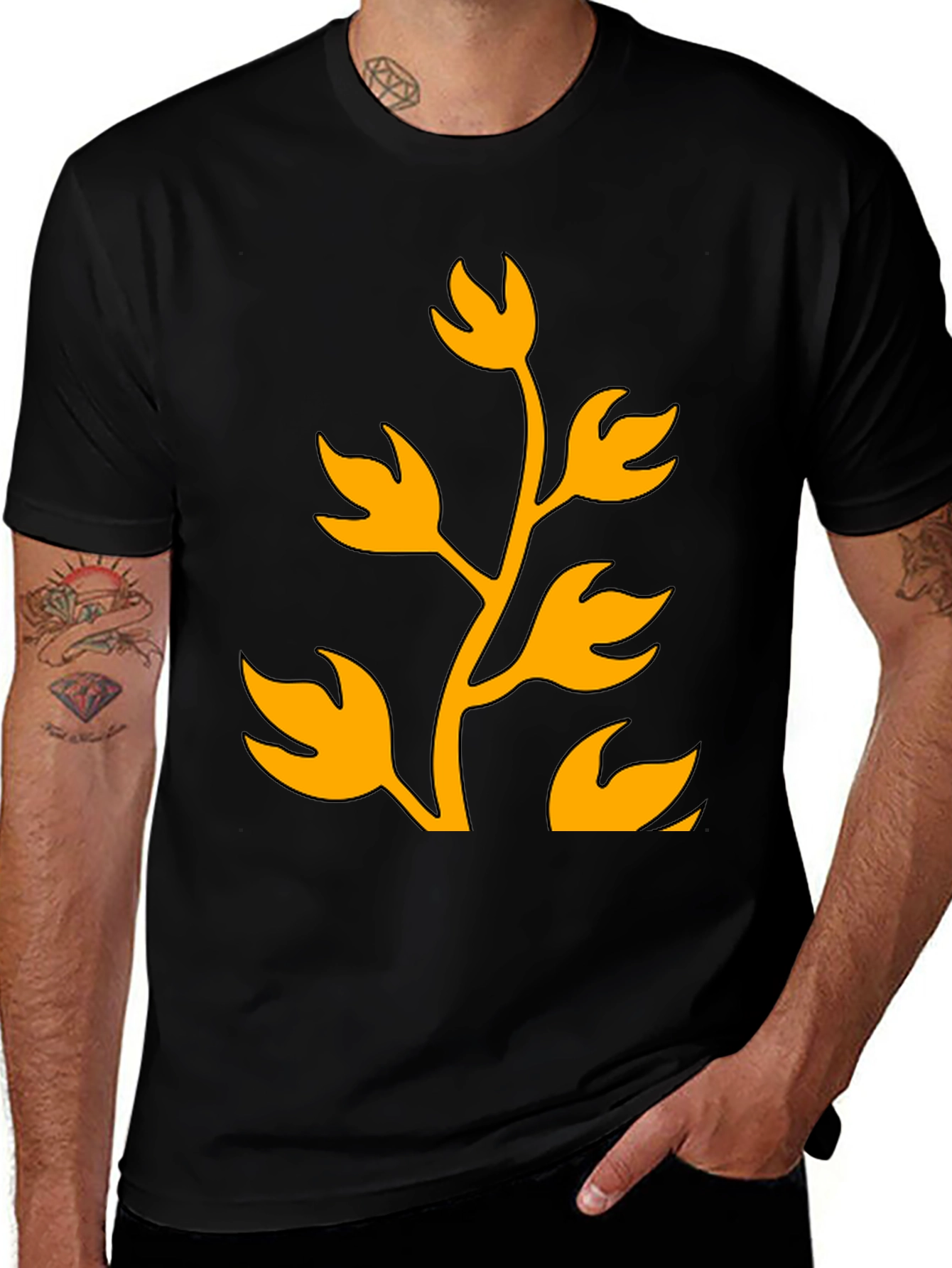 Variant 24 of Black T-Shirt with Abstract Plant Graphic