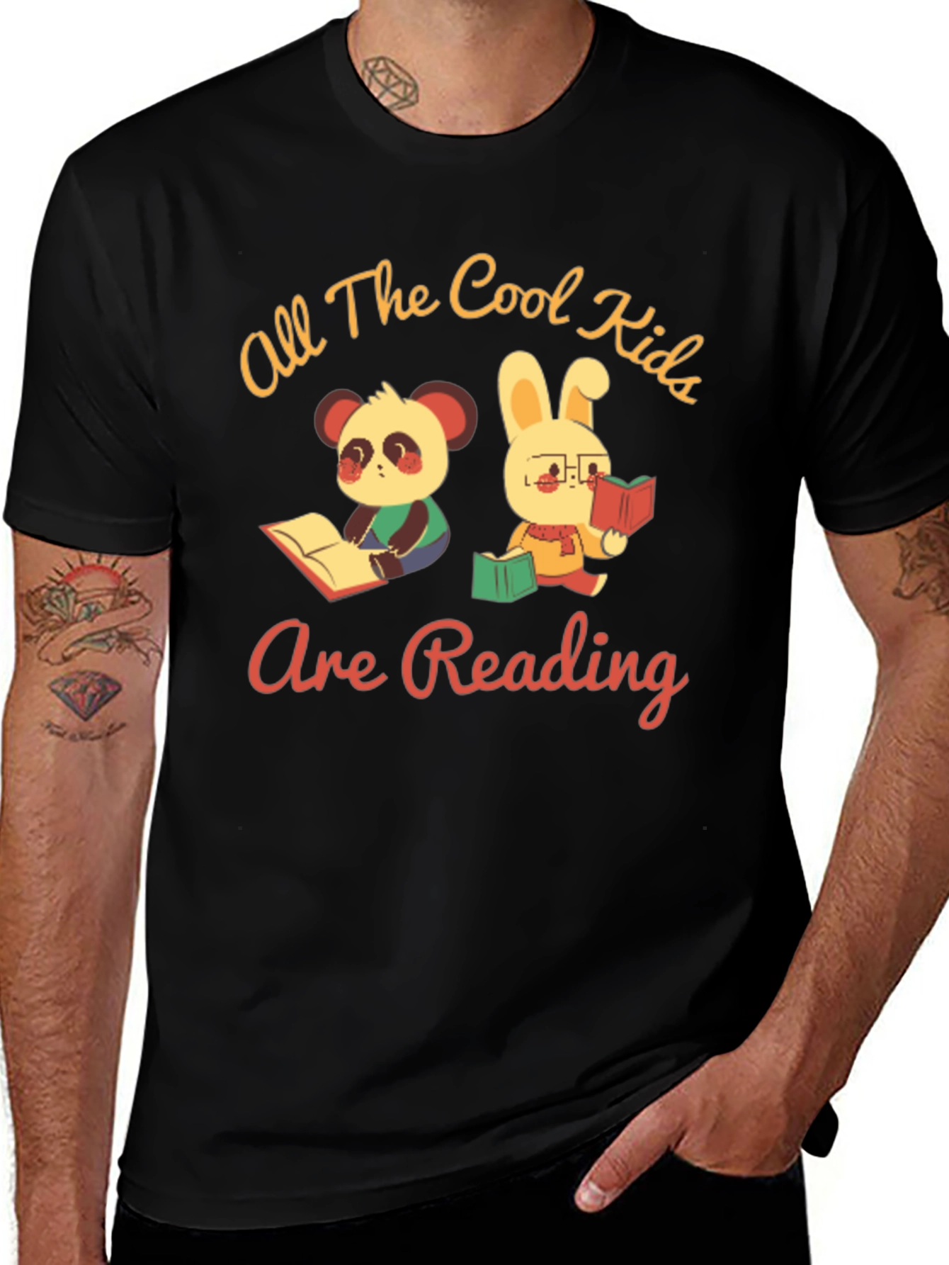 Variant 21 of Cool Kids Reading T-Shirt: Panda & Bunny