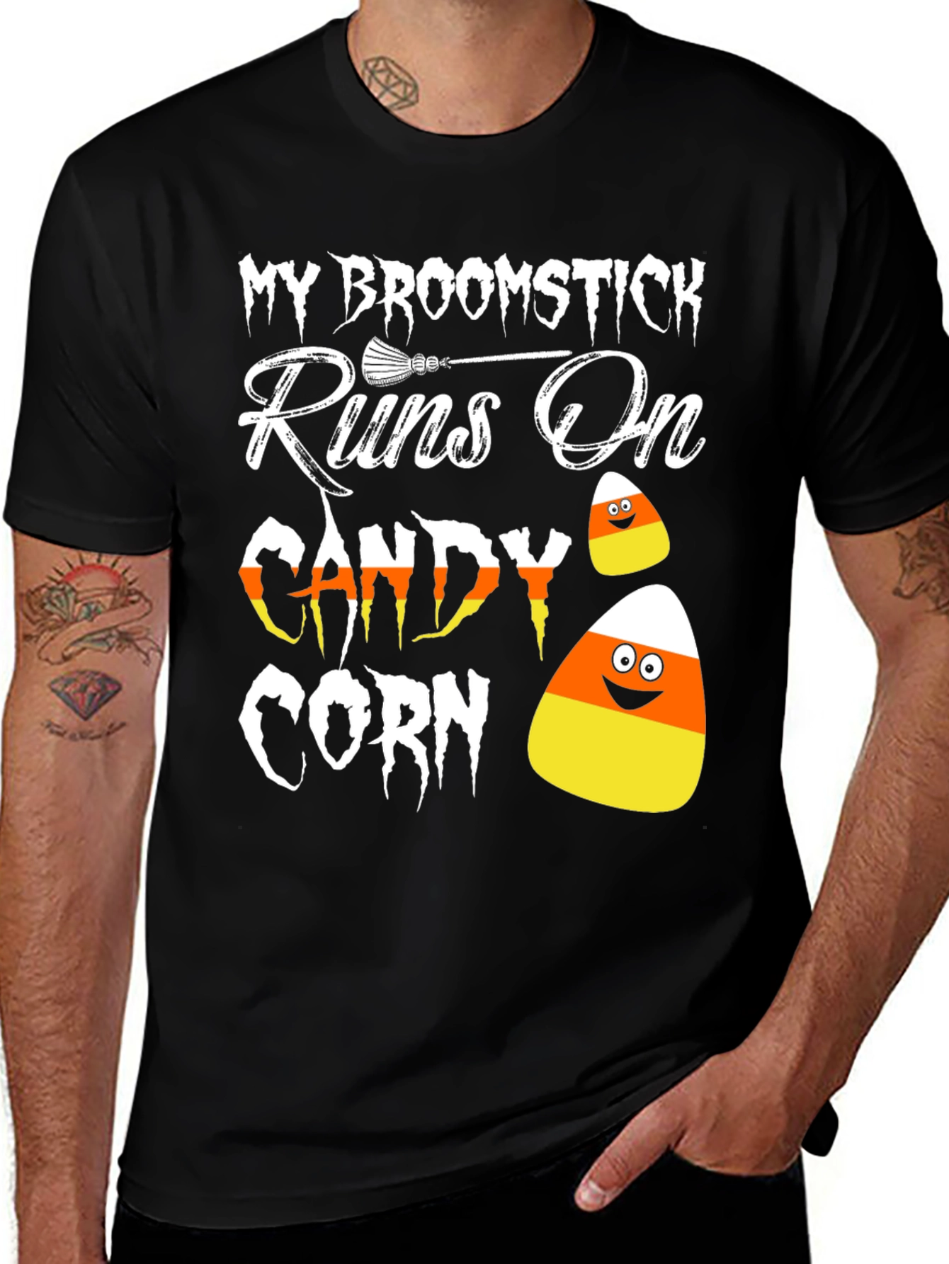 My Broomstick Runs On Candy Corn Halloween T-Shirt