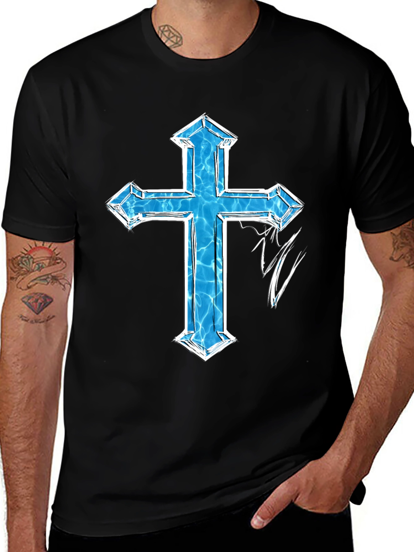 Variant 21 of Blue Cross Graphic Black T-Shirt