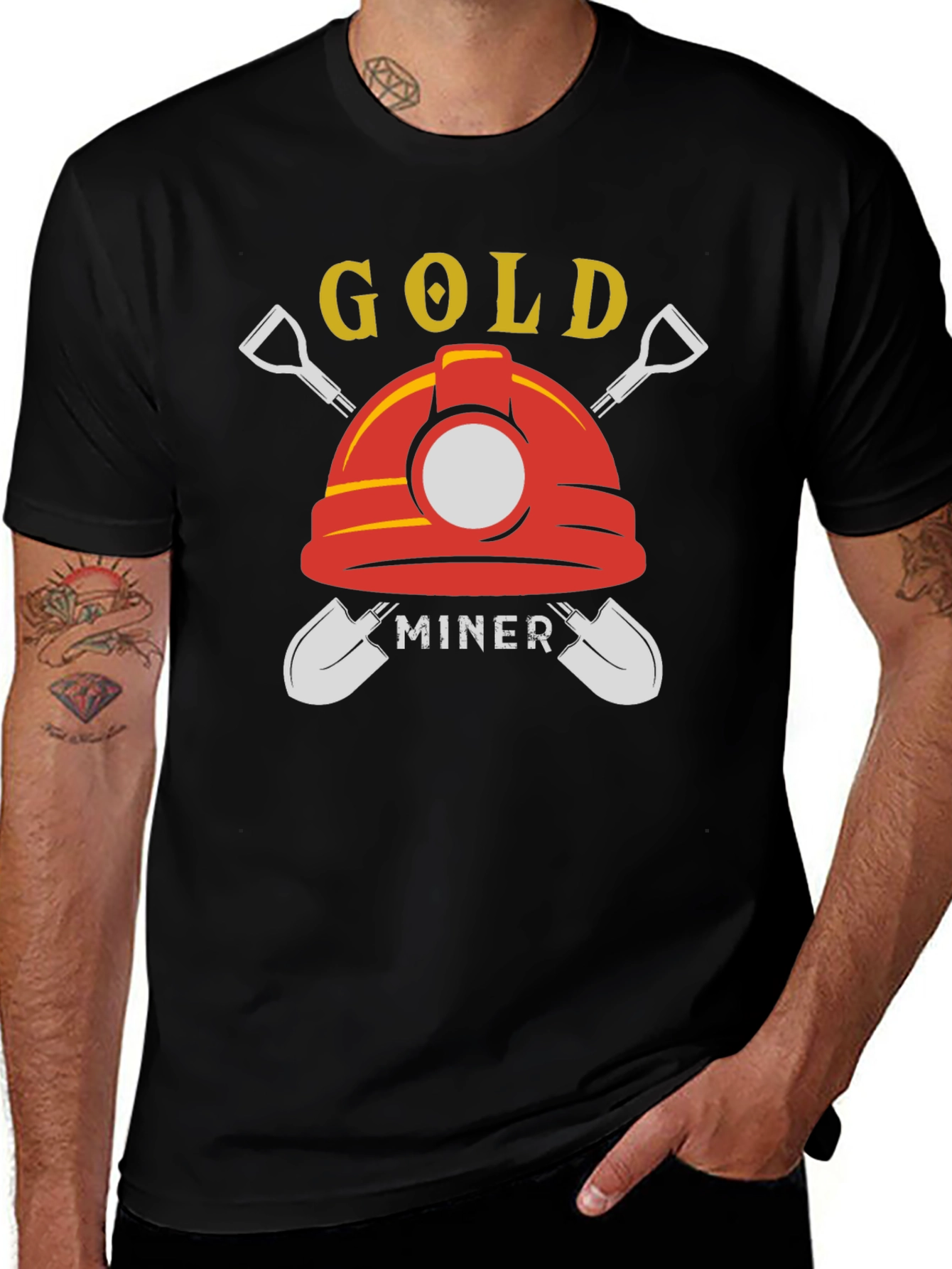 Gold Miner Graphic T-Shirt - Black Crew Neck Tee