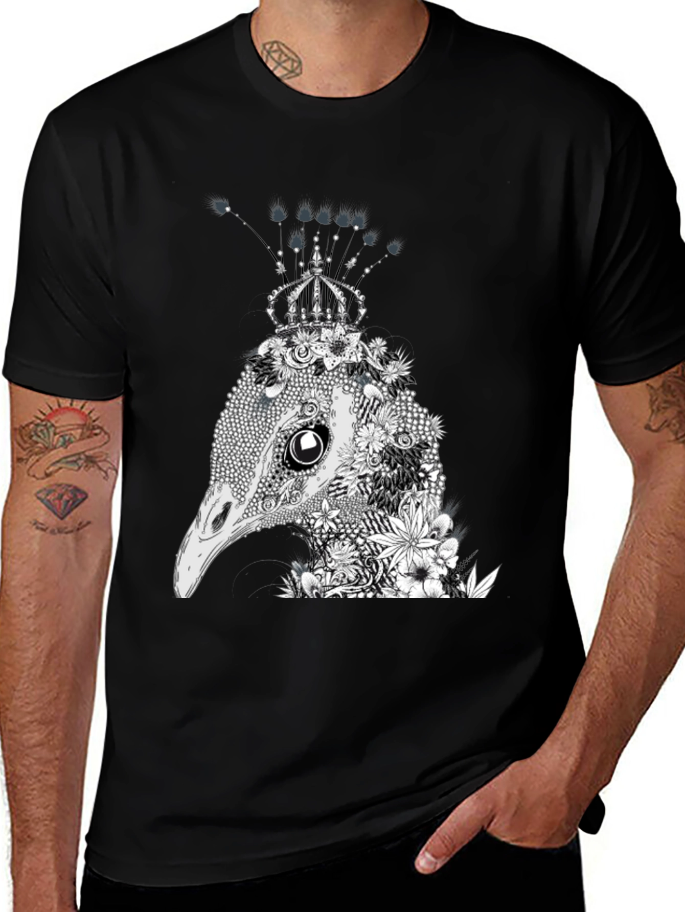 Black Floral Ostrich Crown Graphic Tee main image