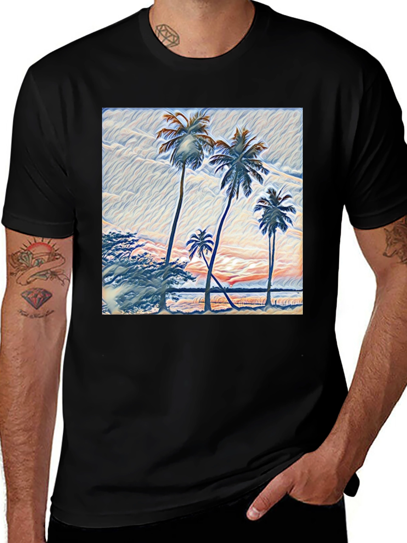 Variant 30 of Palm Tree Graphic Black T-Shirt