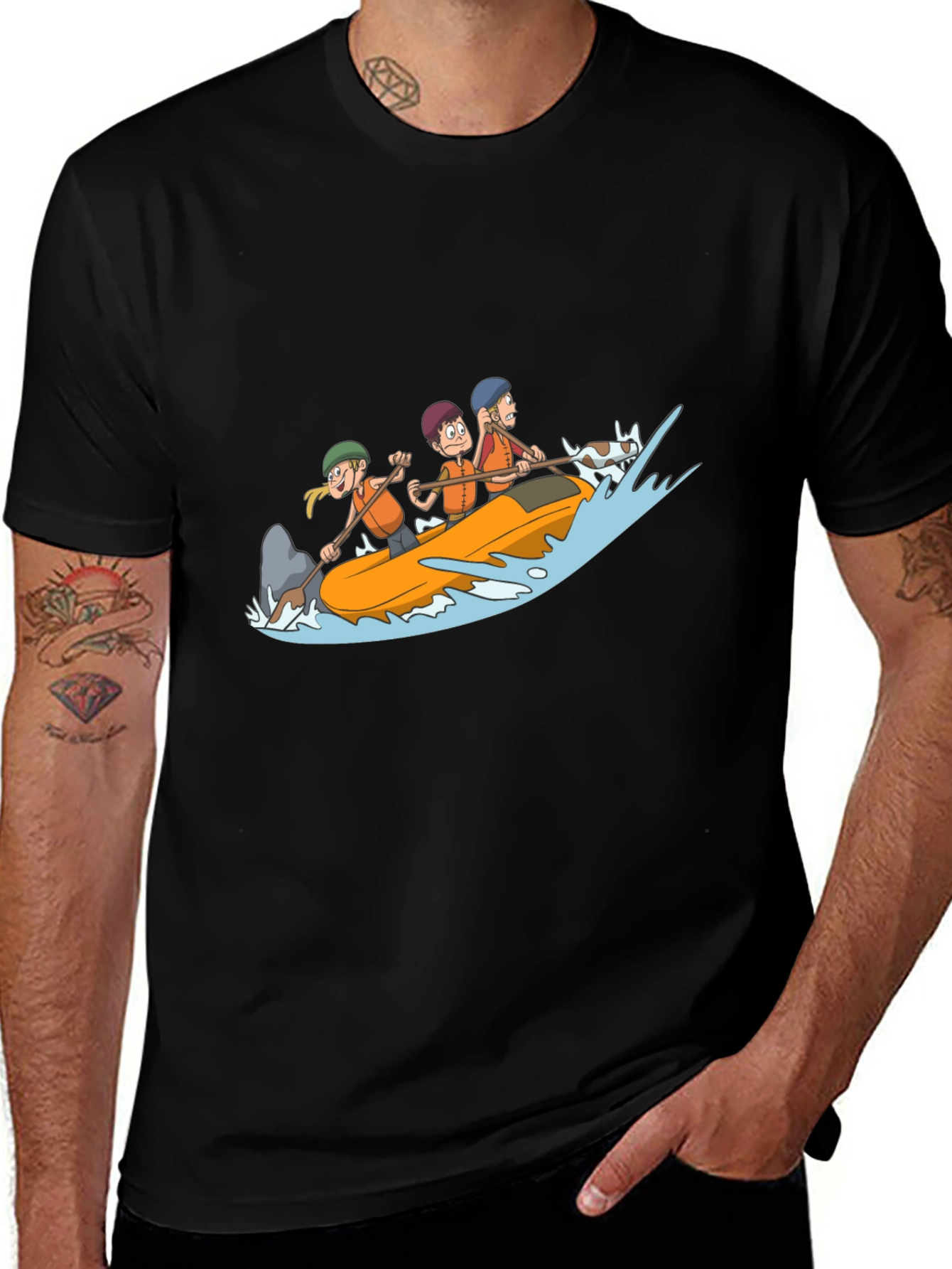 Variant 29 of Rafting Cartoon Graphic Tee - Black