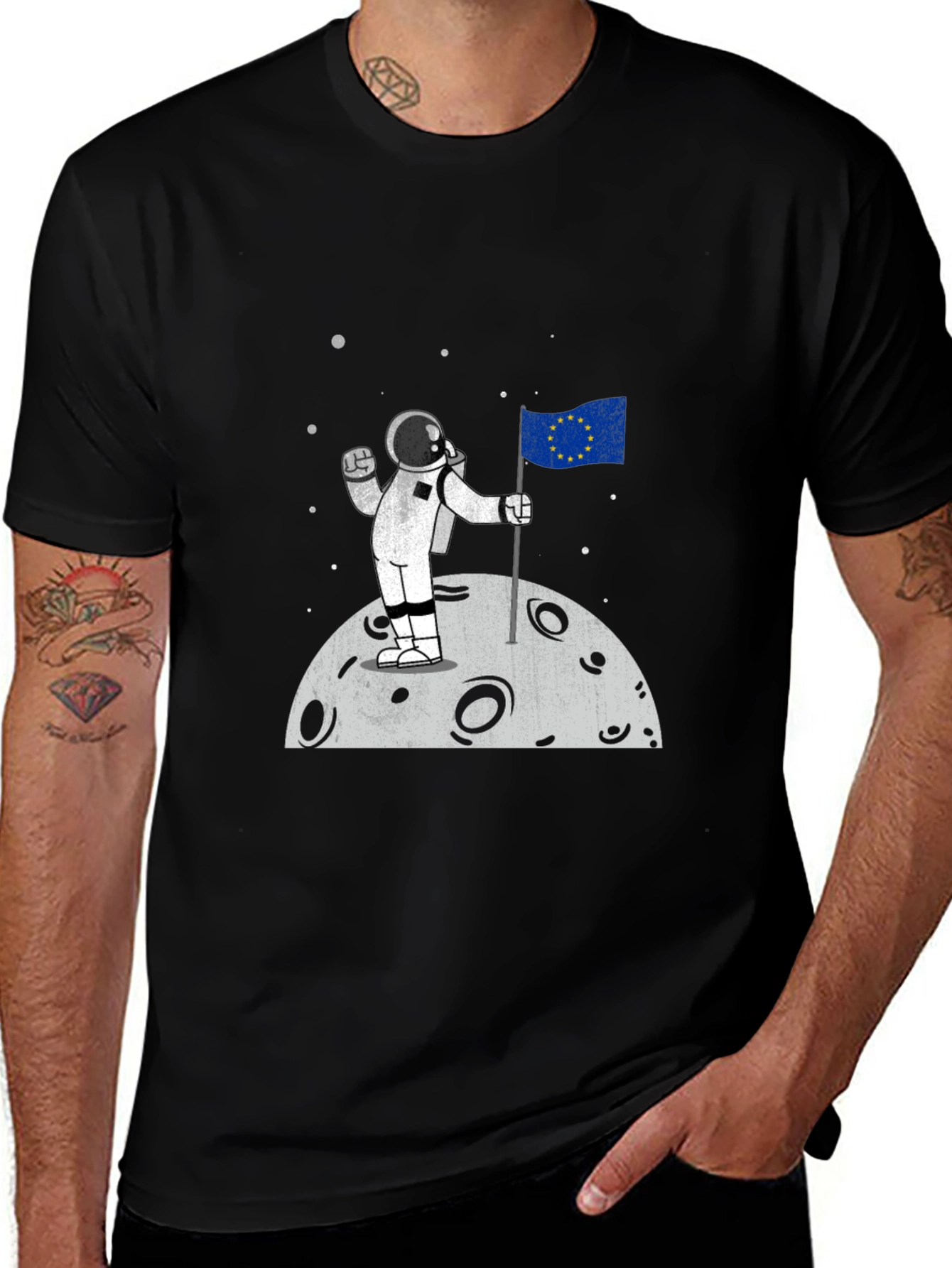 Astronaut Moon Landing EU Flag Graphic Tee