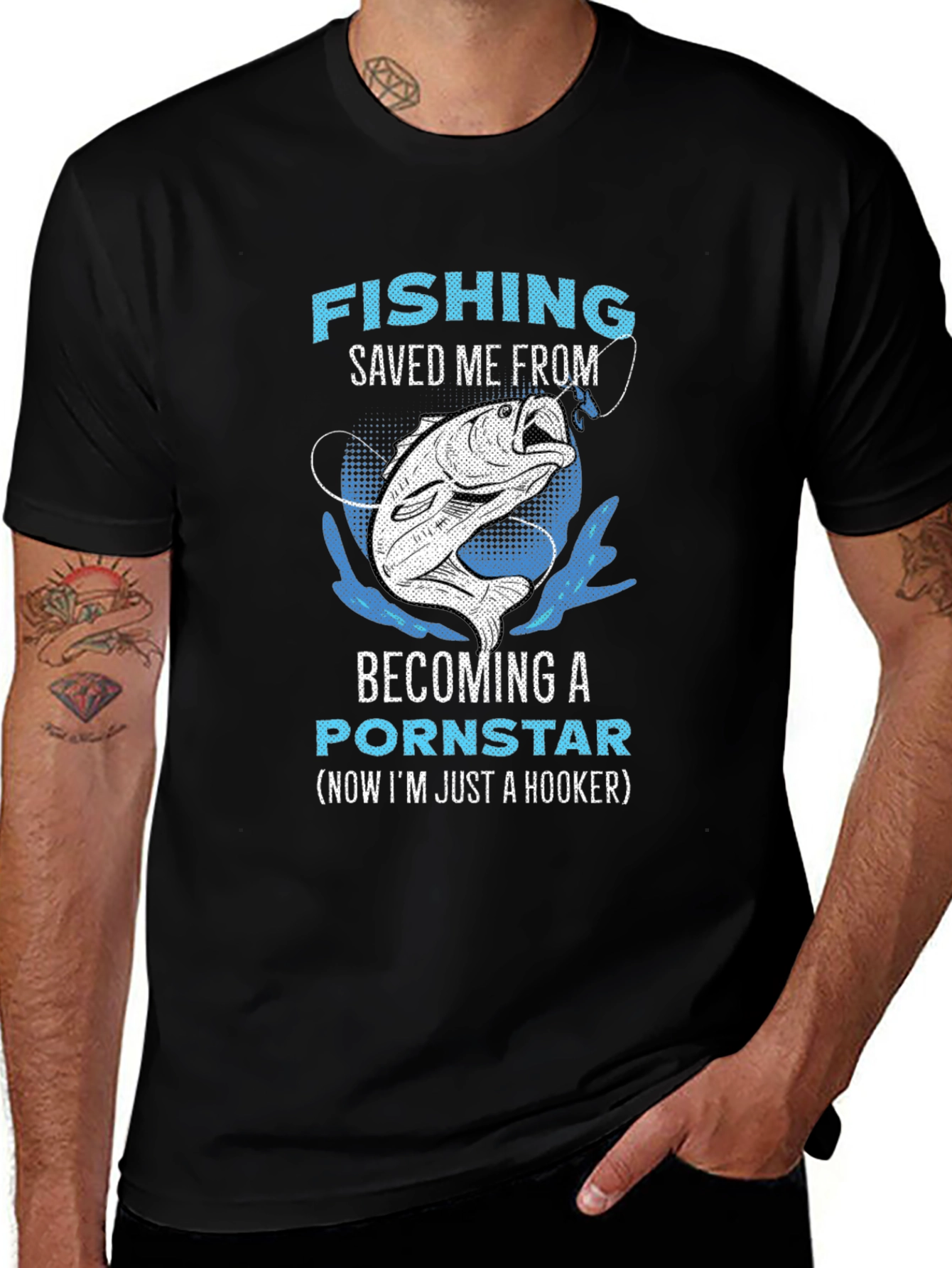 Black Fishing Saved Me T-Shirt - Humorous Angler Tee main image