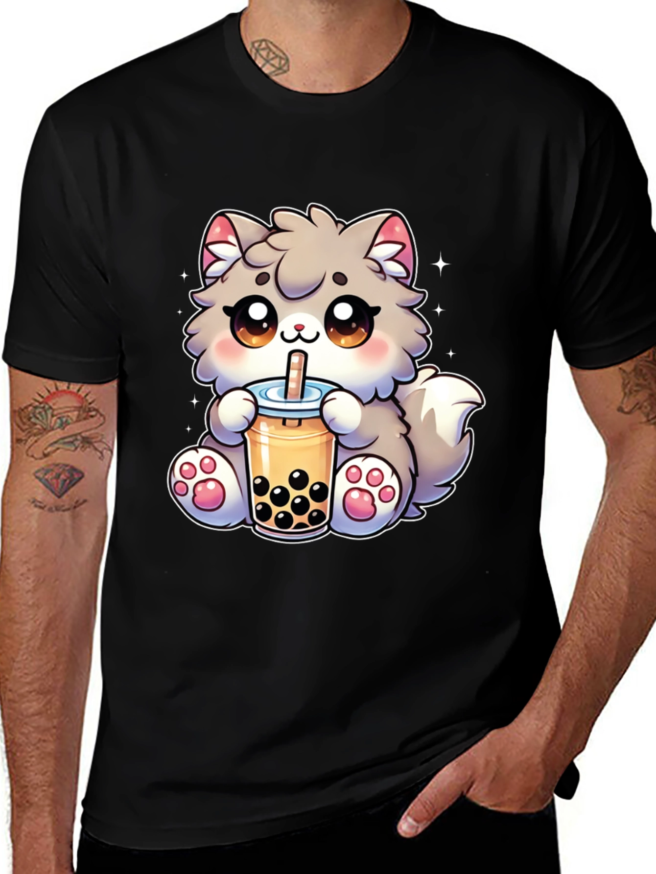 Variant 24 of Kawaii Cat Bubble Tea Black T-Shirt