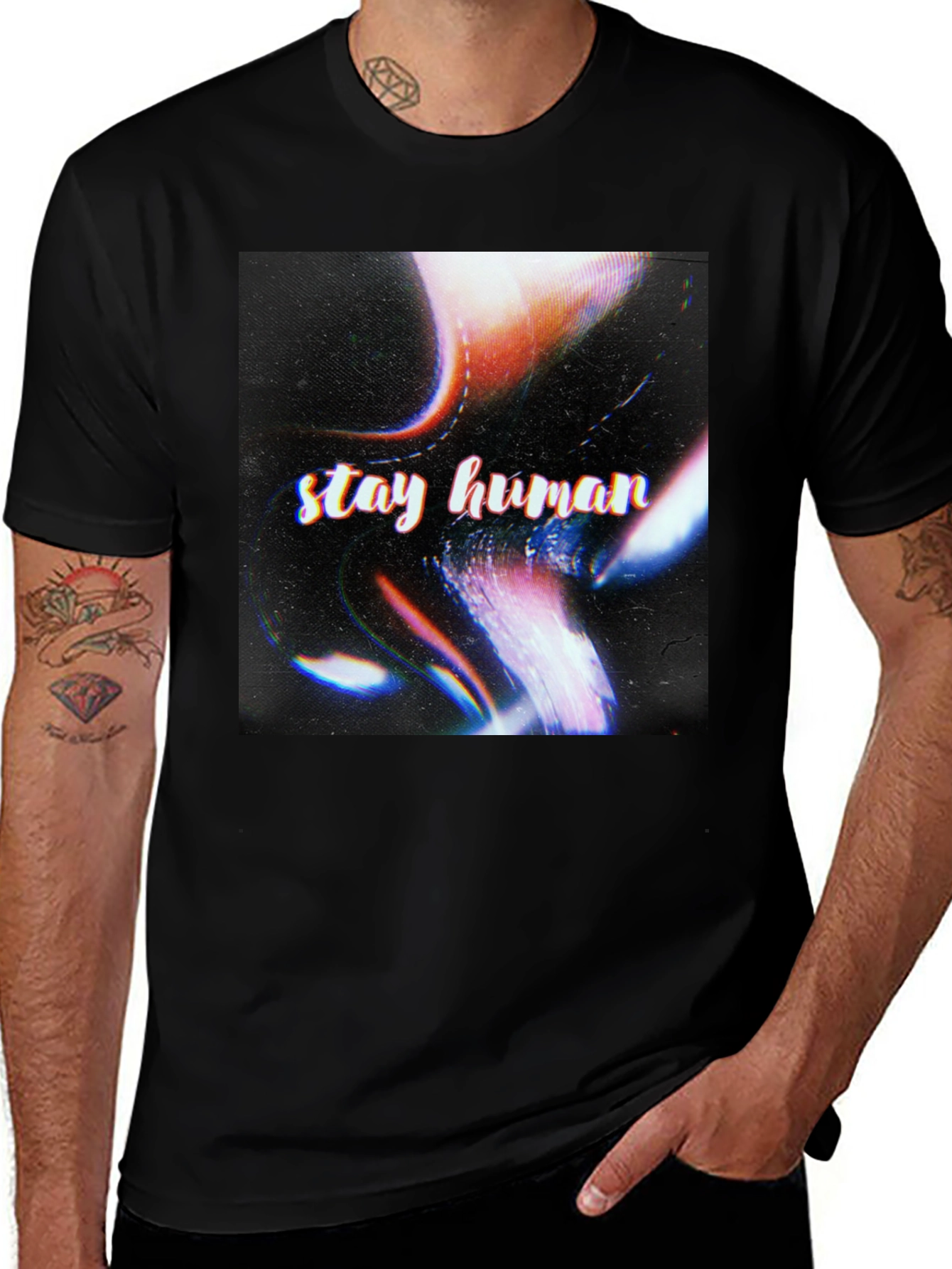 Variant 23 of Stay Human Graphic Black T-Shirt
