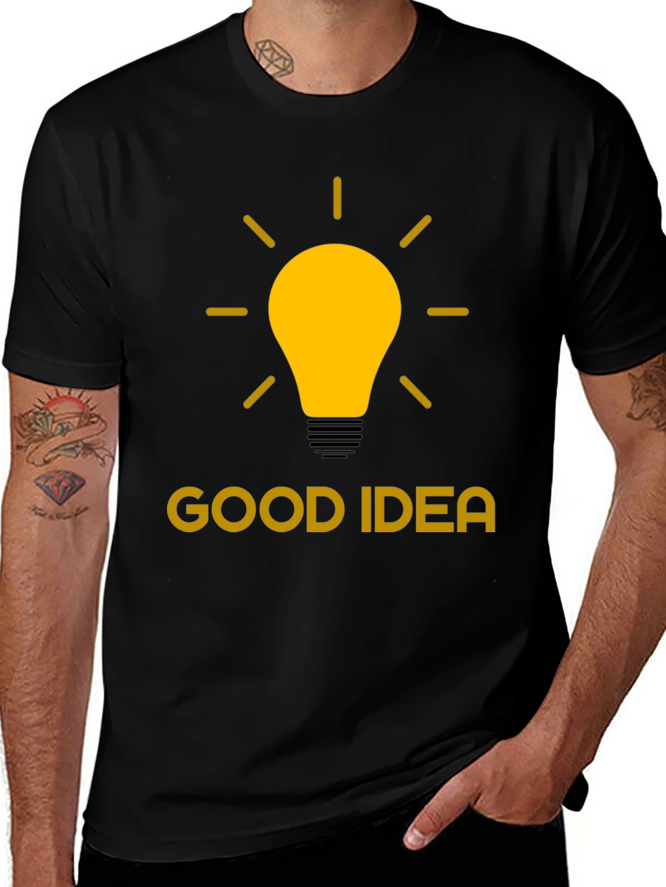 Variant 14 of Good Idea Light Bulb Graphic Tee - Black Cotton T-Shirt