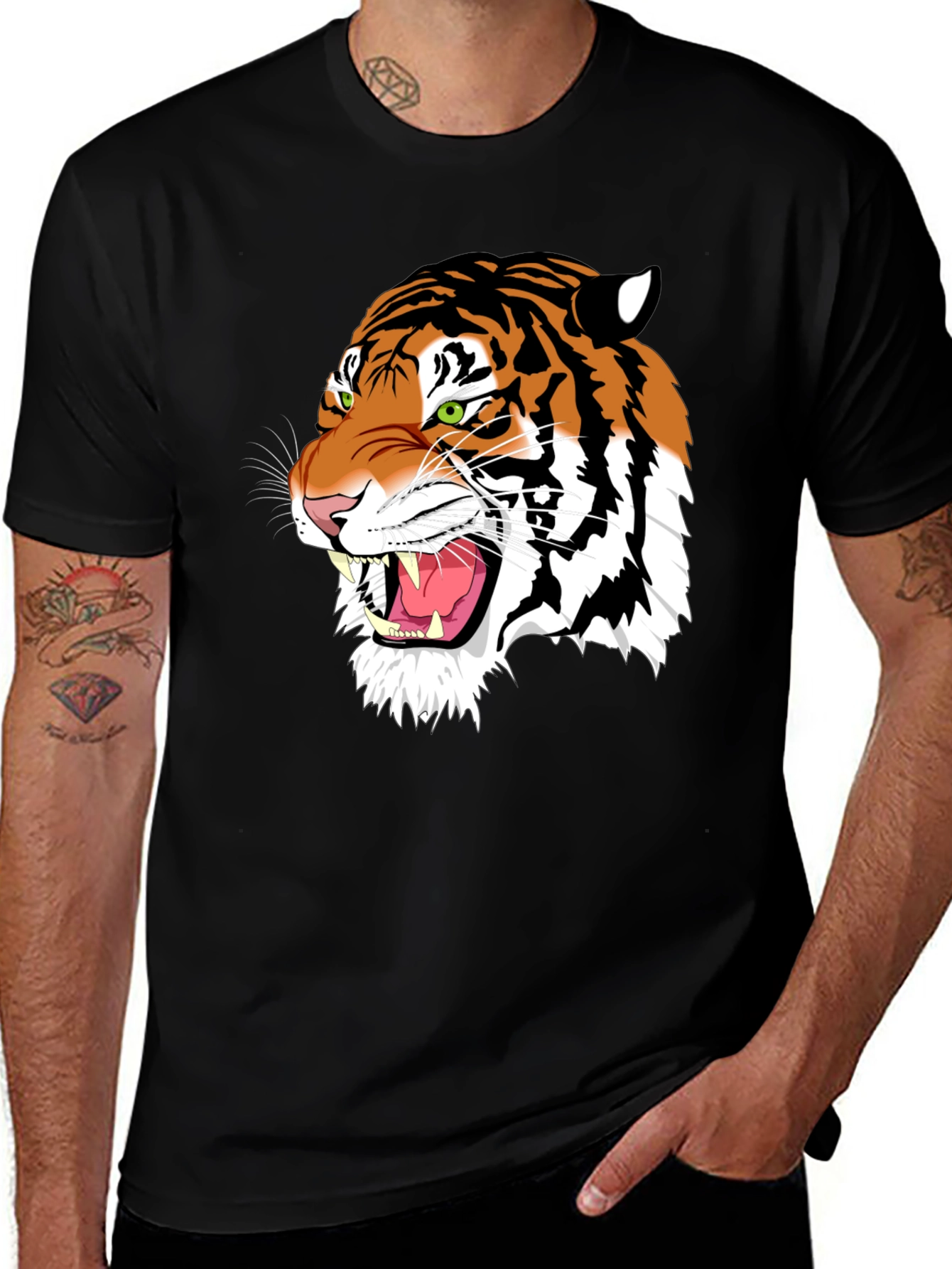 Variant 10 of Bold Tiger Graphic Tee - Black Cotton T-Shirt