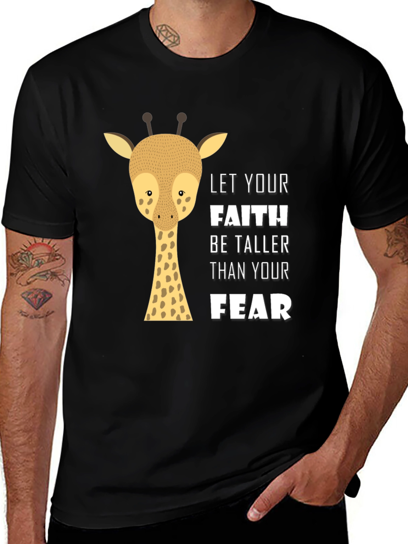 Variant 16 of Faith Over Fear Giraffe Graphic Tee - Black