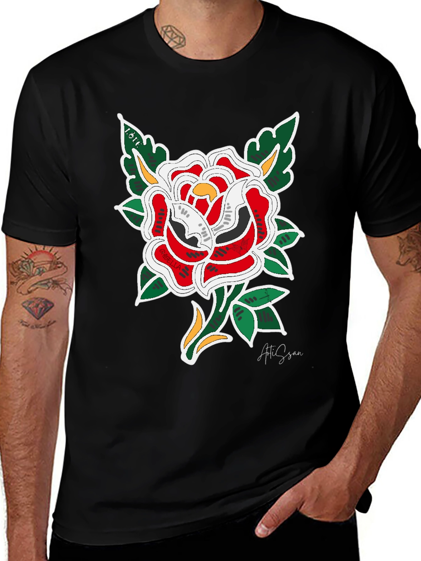 Variant 30 of Rose Graphic Black T-Shirt - Stylish Floral Design