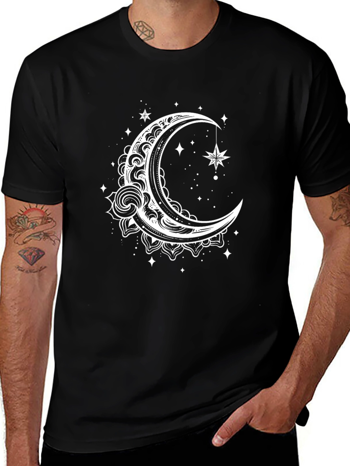 Variant 6 of Celestial Moon & Star Graphic Tee - Black