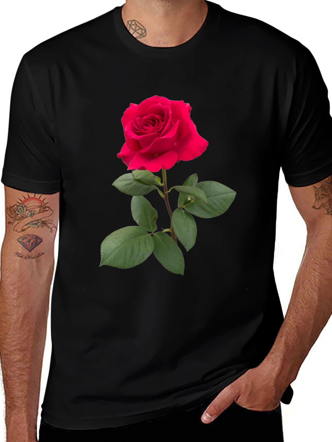 Variant 2 of Red Rose Graphic Tee - Classic Black Cotton T-Shirt