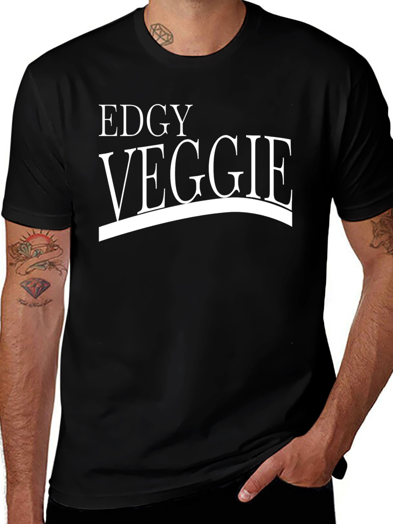 Variant 30 of Edgy Veggie Graphic Tee - Black Cotton T-Shirt