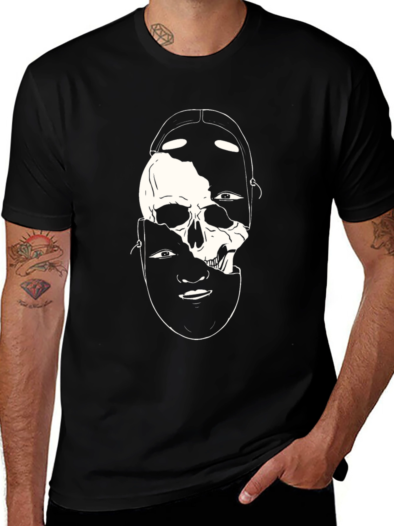 Variant 29 of Skull & Mask Graphic Tee - Stylish Casual Wear