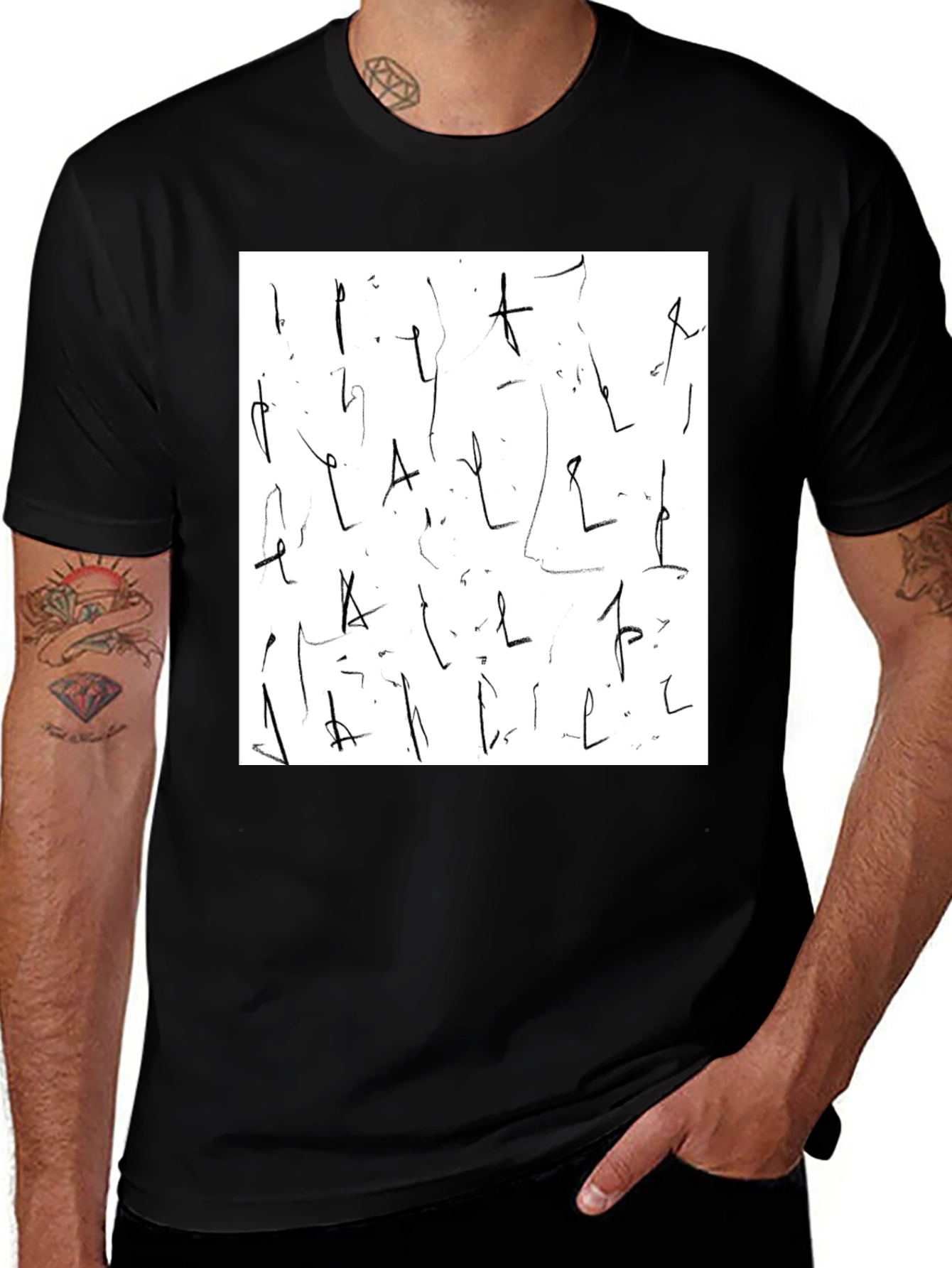 Variant 2 of Abstract Scribble Design Black Tee