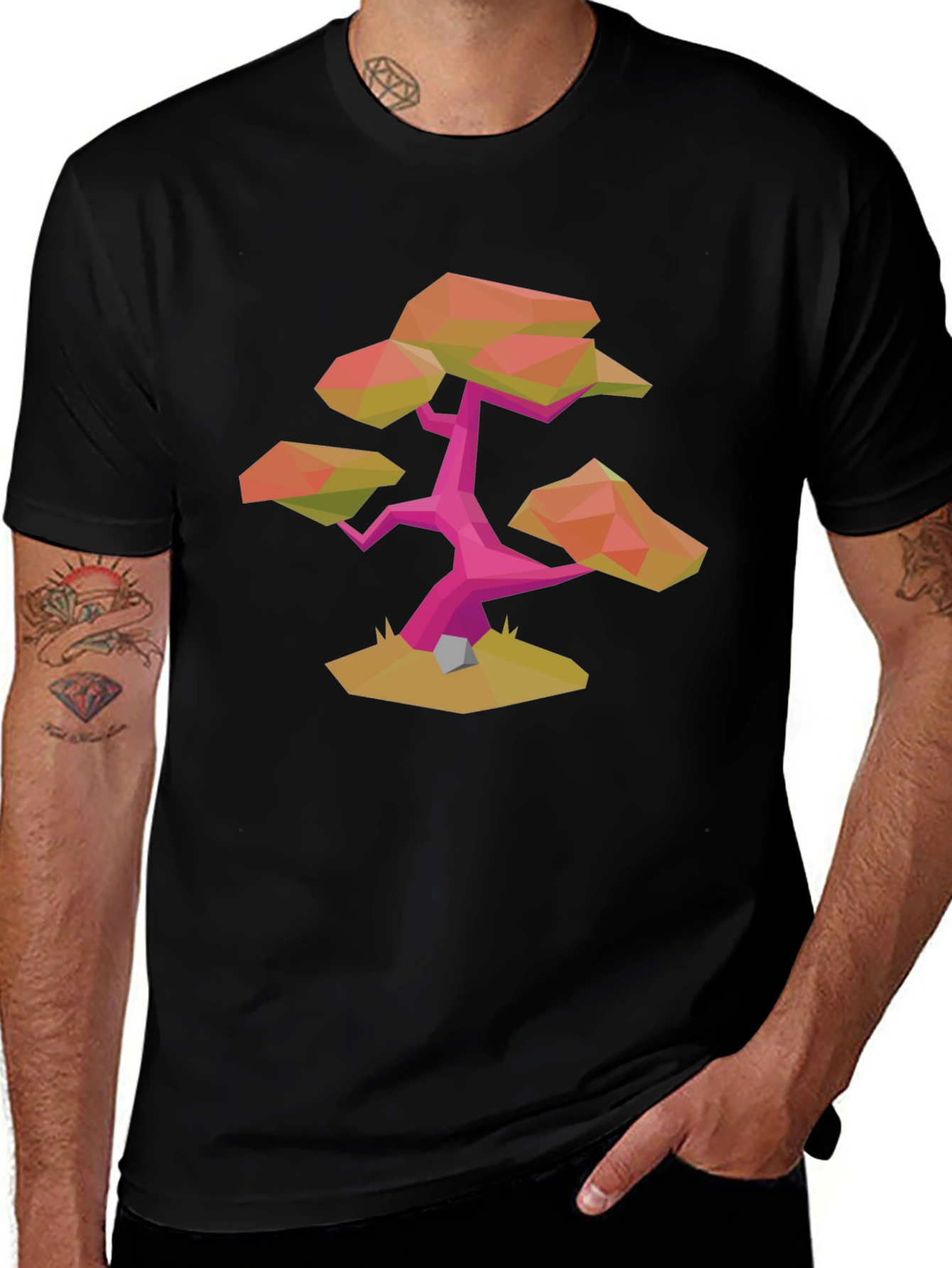 Variant 19 of Geometric Bonsai Tree Graphic T-Shirt