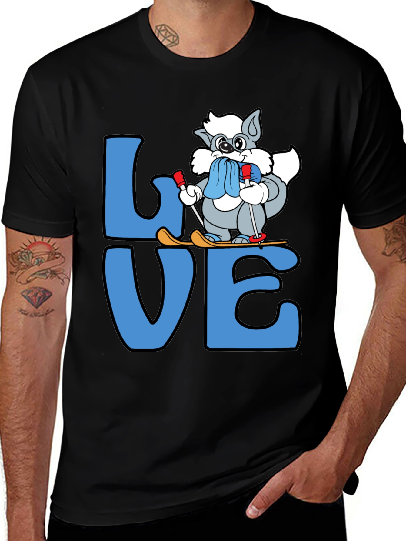 Variant 11 of Love to Ski T-Shirt Cute Cartoon Skiing Cat
