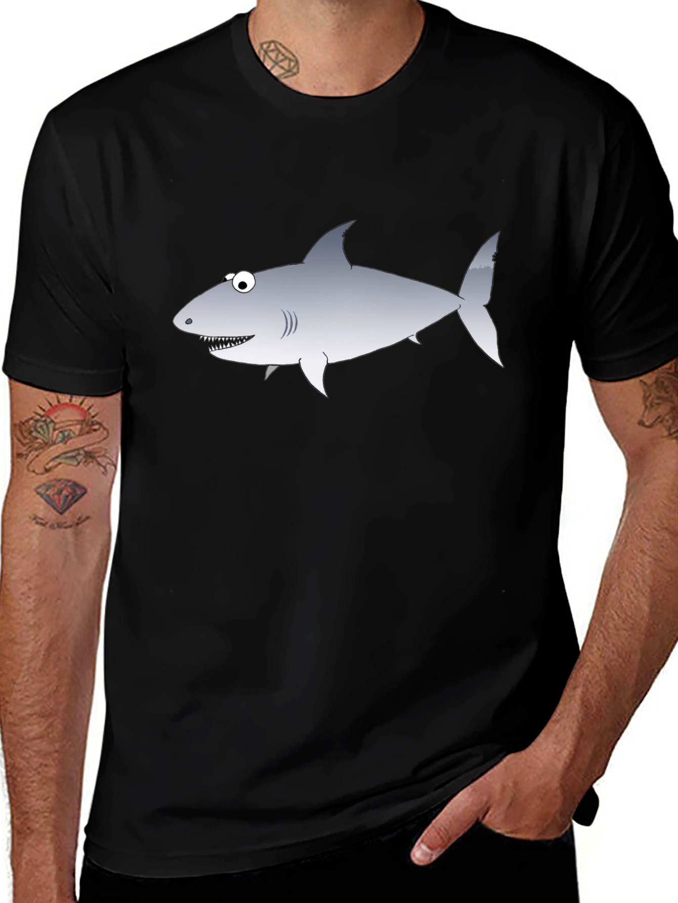 Variant 24 of Cartoon Shark Graphic Black T-Shirt
