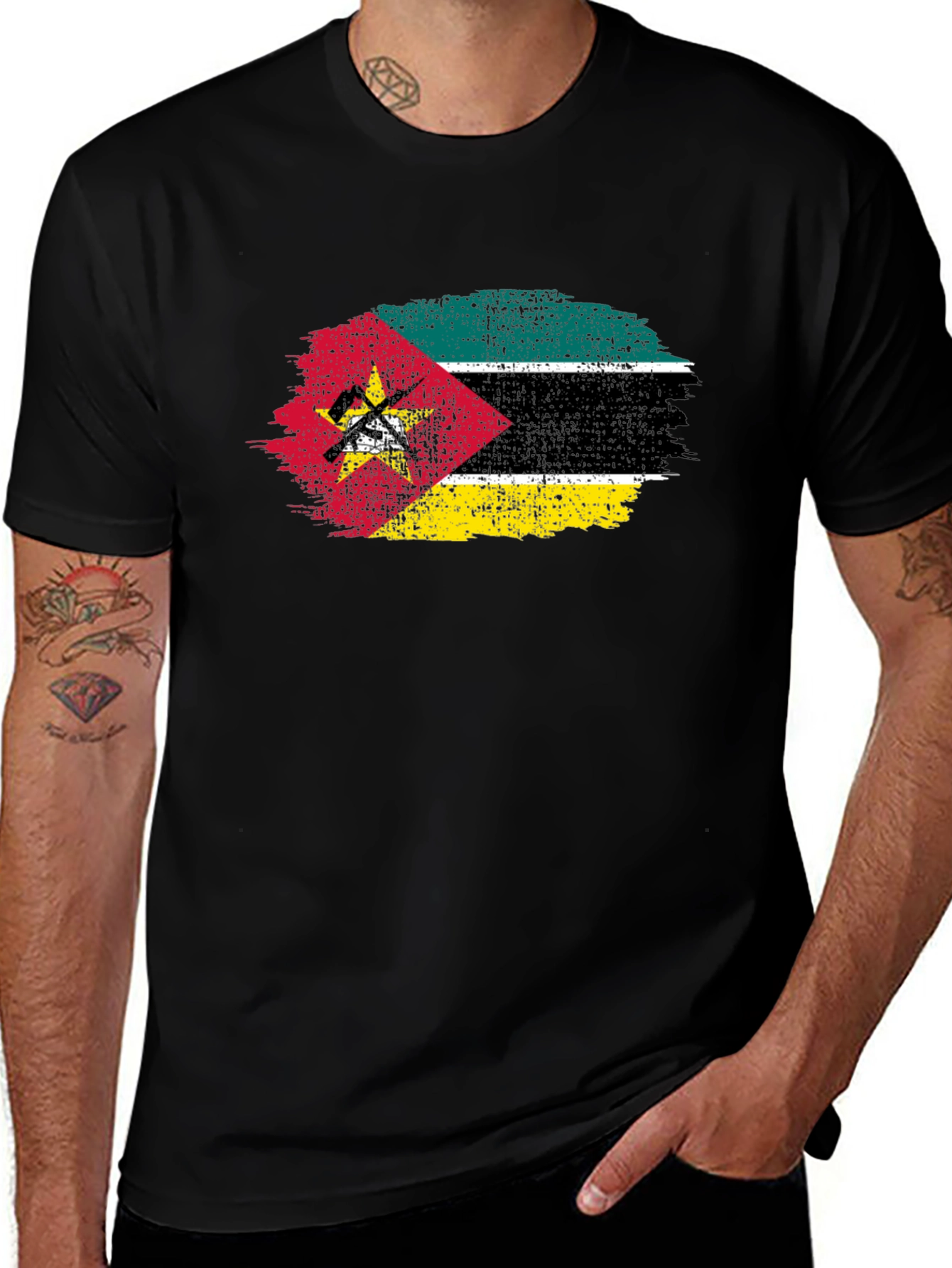 Variant 17 of Mozambique Flag Graphic Black T-Shirt
