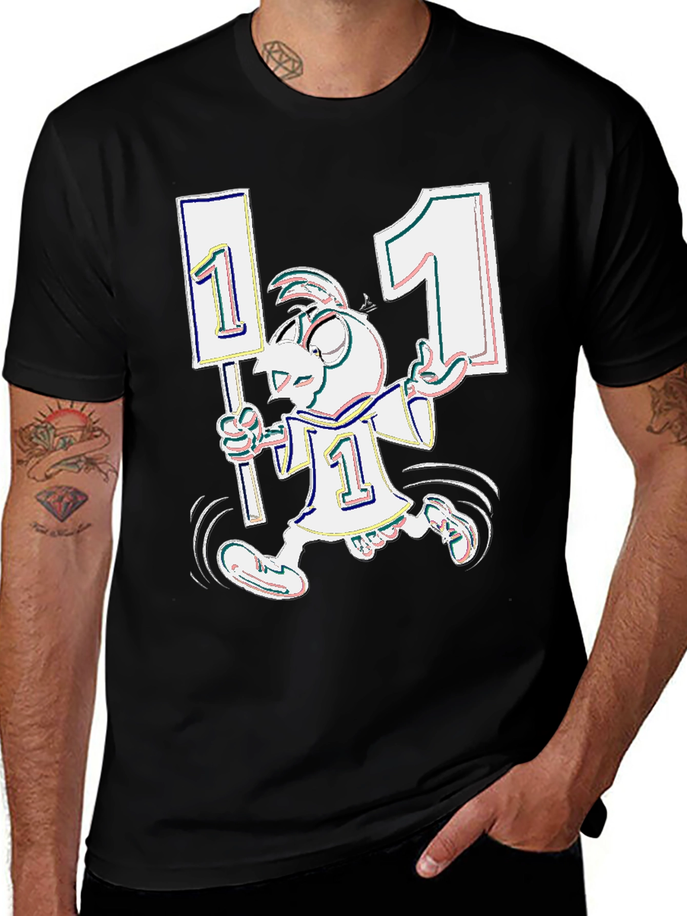 Variant 23 of Funky Cartoon Number One Black T-Shirt