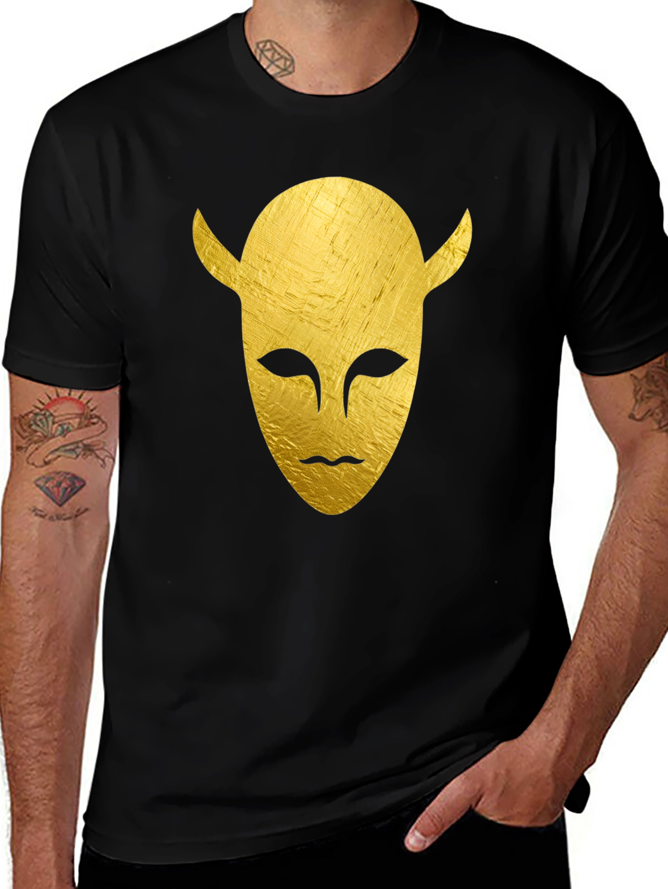 Variant 18 of Golden Horned Mask Graphic Tee - Black T-Shirt