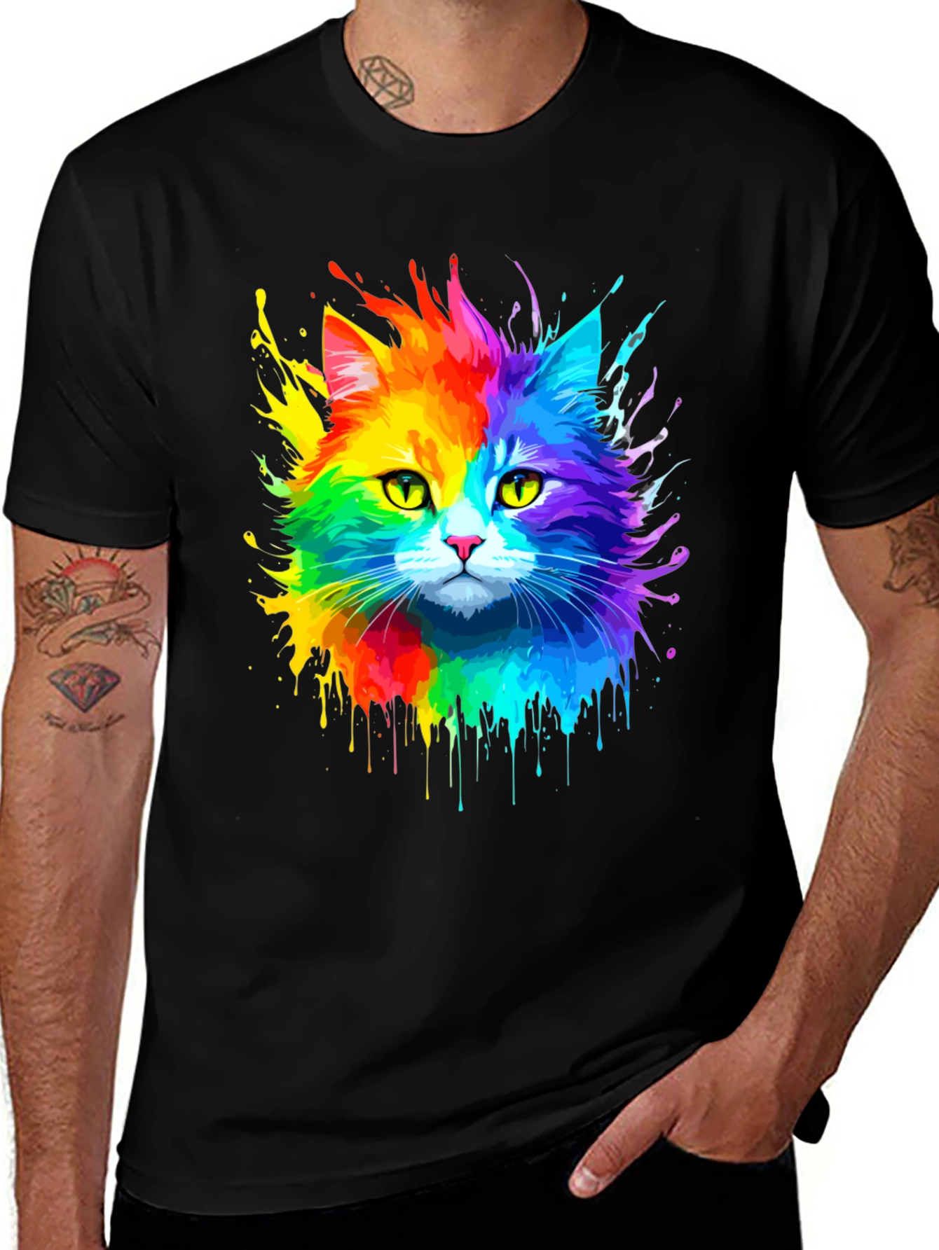 Black Rainbow Cat Graphic Tee - Vibrant Design main image