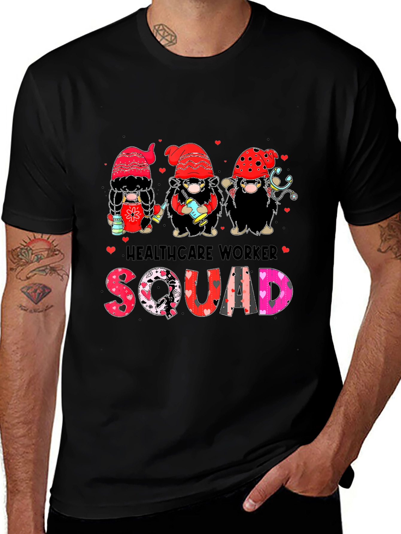 Variant 28 of Healthcare Worker Squad Gnome Valentine's T-Shirt