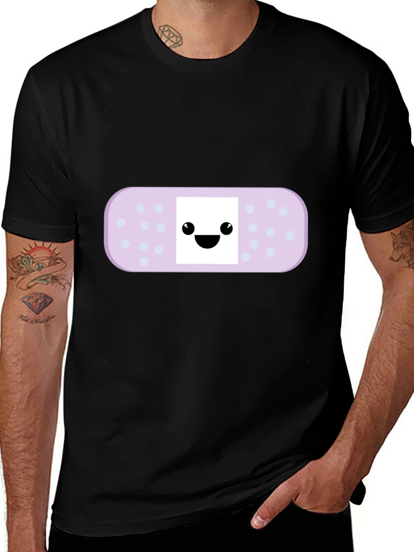 Variant 2 of Cute Bandage Cartoon Graphic Tee - Black