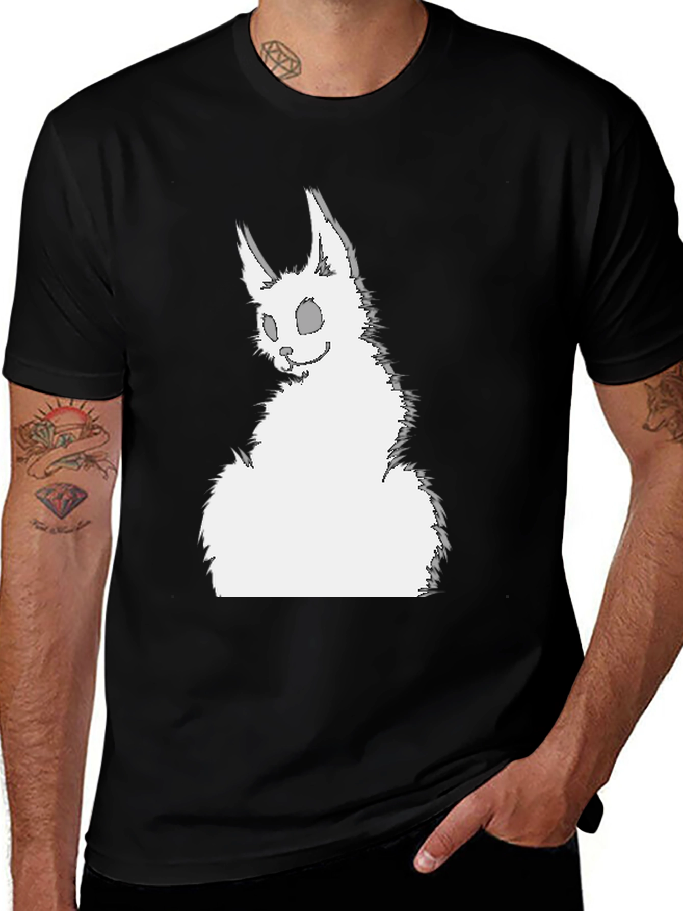 Variant 17 of Black T-Shirt with Creepy White Rabbit Graphic