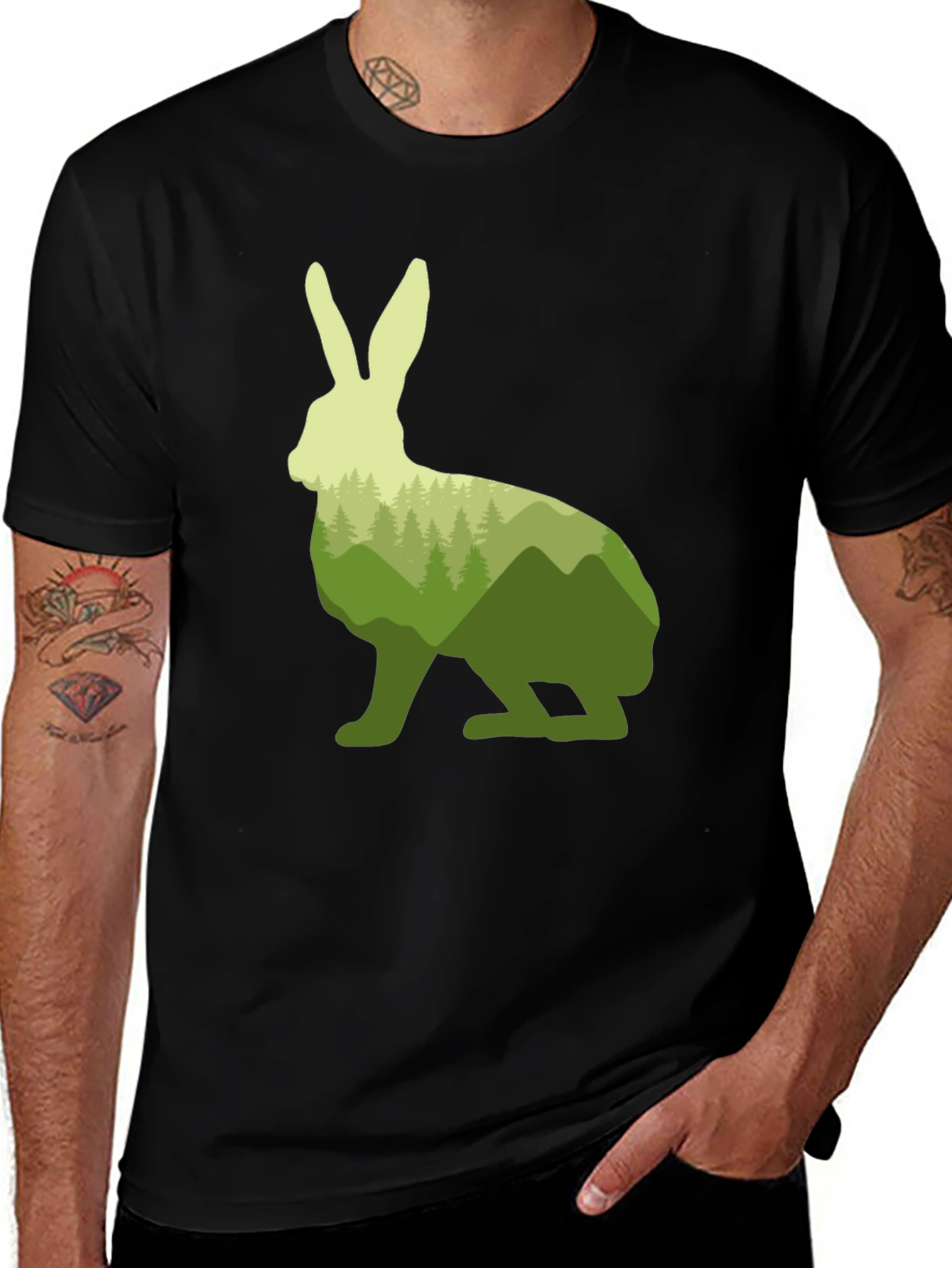 Variant 15 of Nature Rabbit Graphic Tee - Black Casual T-Shirt