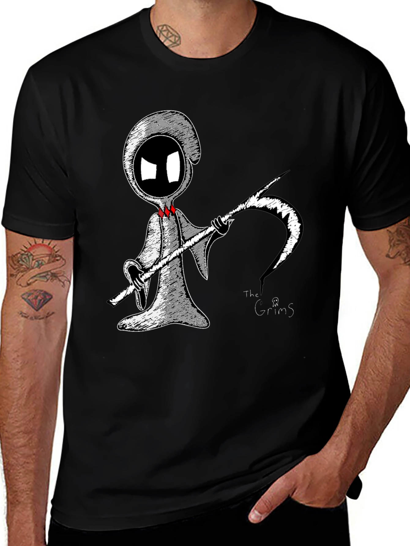 Grim Reaper Cartoon Graphic Tee - Black Unisex T-Shirt