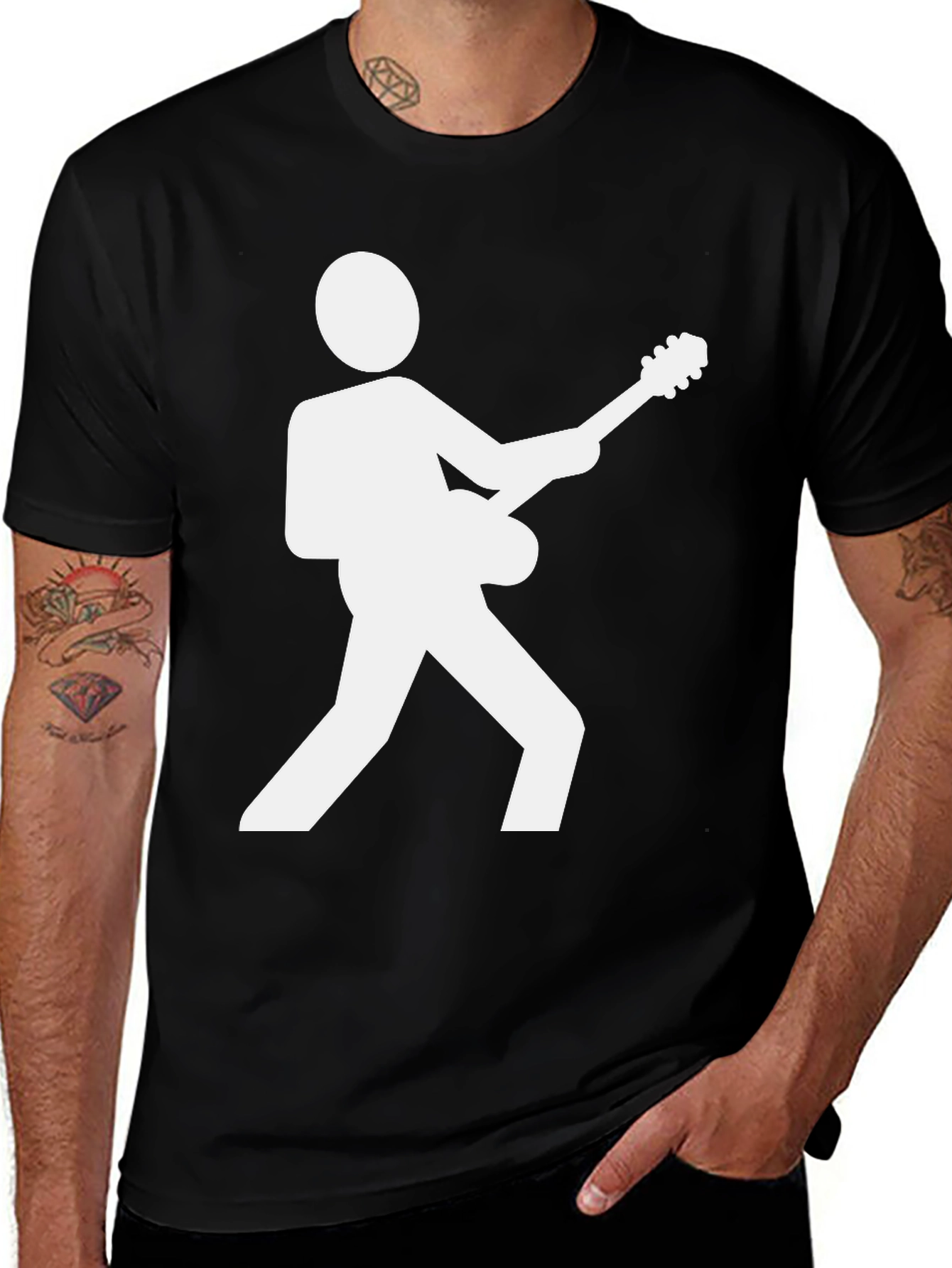 Variant 11 of Guitar Player Graphic T-Shirt - Black Cotton Tee