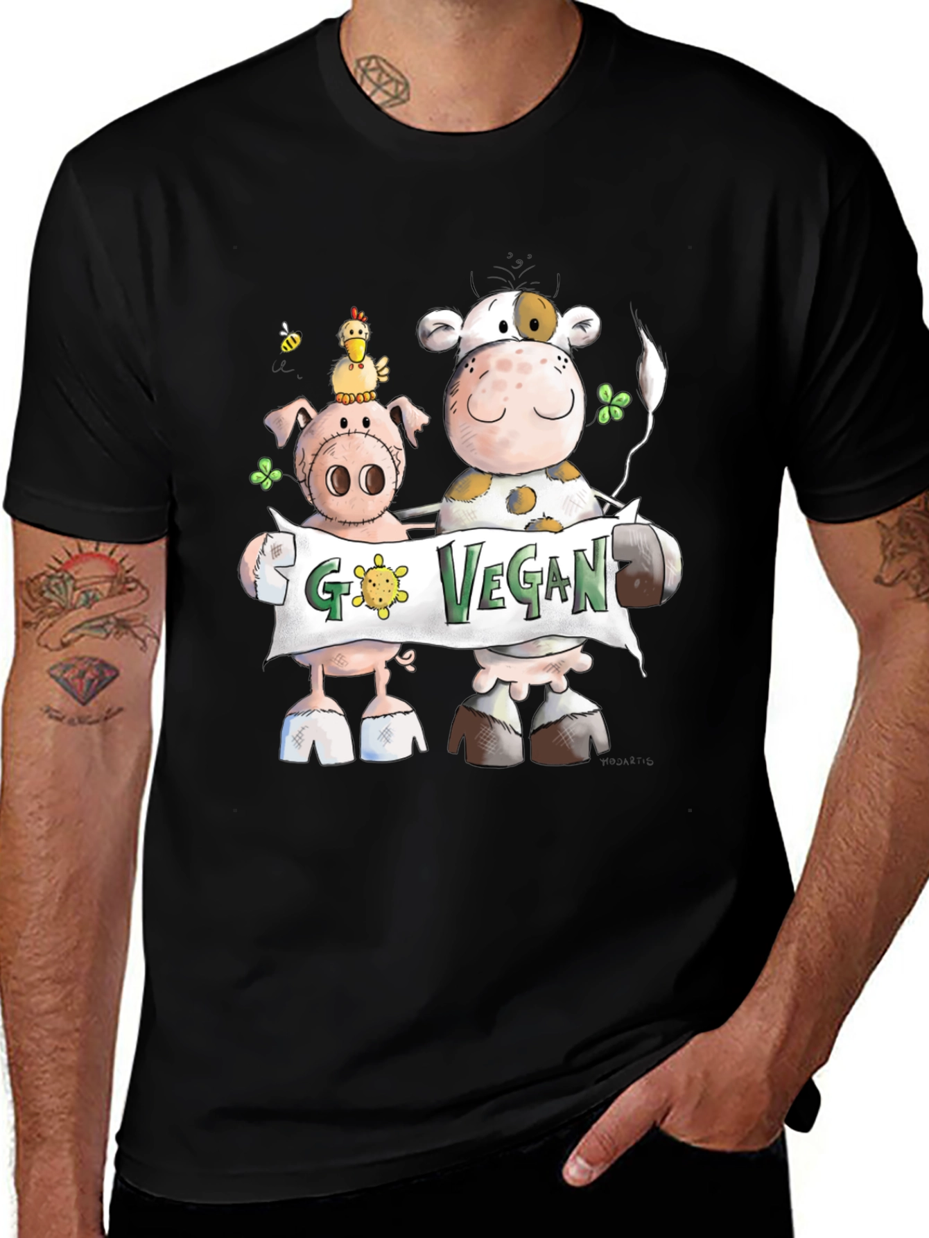 Variant 21 of Go Vegan Tee: Cartoon Animal Graphic